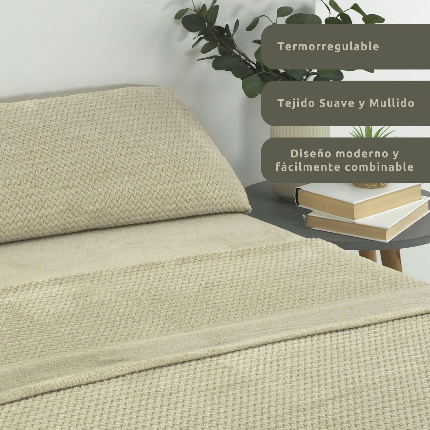 Donegal Collections - Juego de Sabanas Coralina Cama 150 - Set 3 Piezas Bajera Ajustable, Sábana Encimera y Funda Almohada - Sabanas Coralina 150 - Sábanas 150 x 190 - Sabanas Invierno - Beige