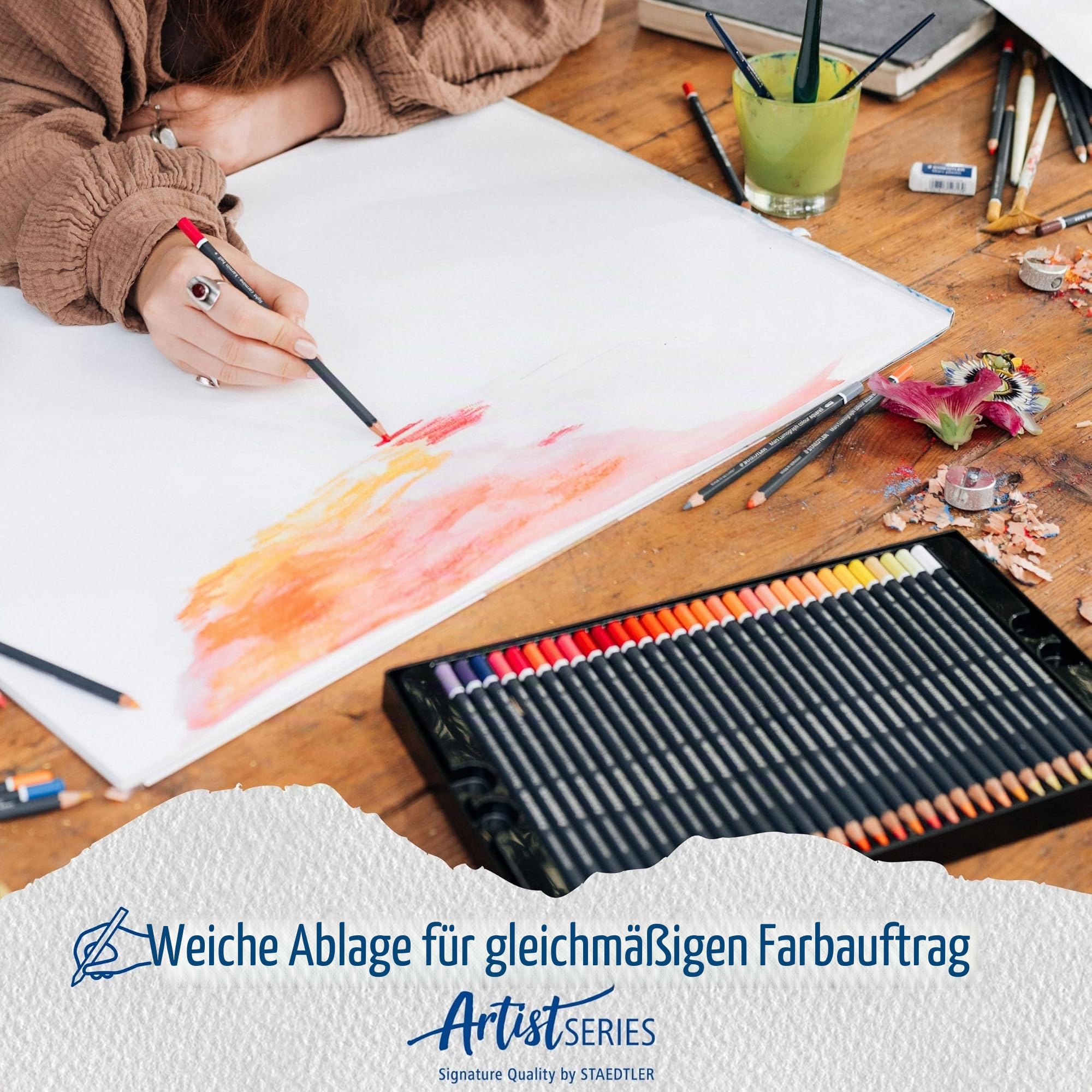 STAEDTLER Aquarellfarbstifte wasservermalbar – 60 hochwertige Künstler-Farbstifte im Metalletui – Sechskant-Design, 3,6 mm Mine, brillante Farben & lichtecht – ideal für Mixed Media & Aquarellmalerei