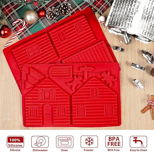 Miniatura 5 de Webake Bandeja de molde de casa de jengibre, moldes de silicona para hornear de Navidad, para galletas, chocolate, dulces, fondant, kit de casa de