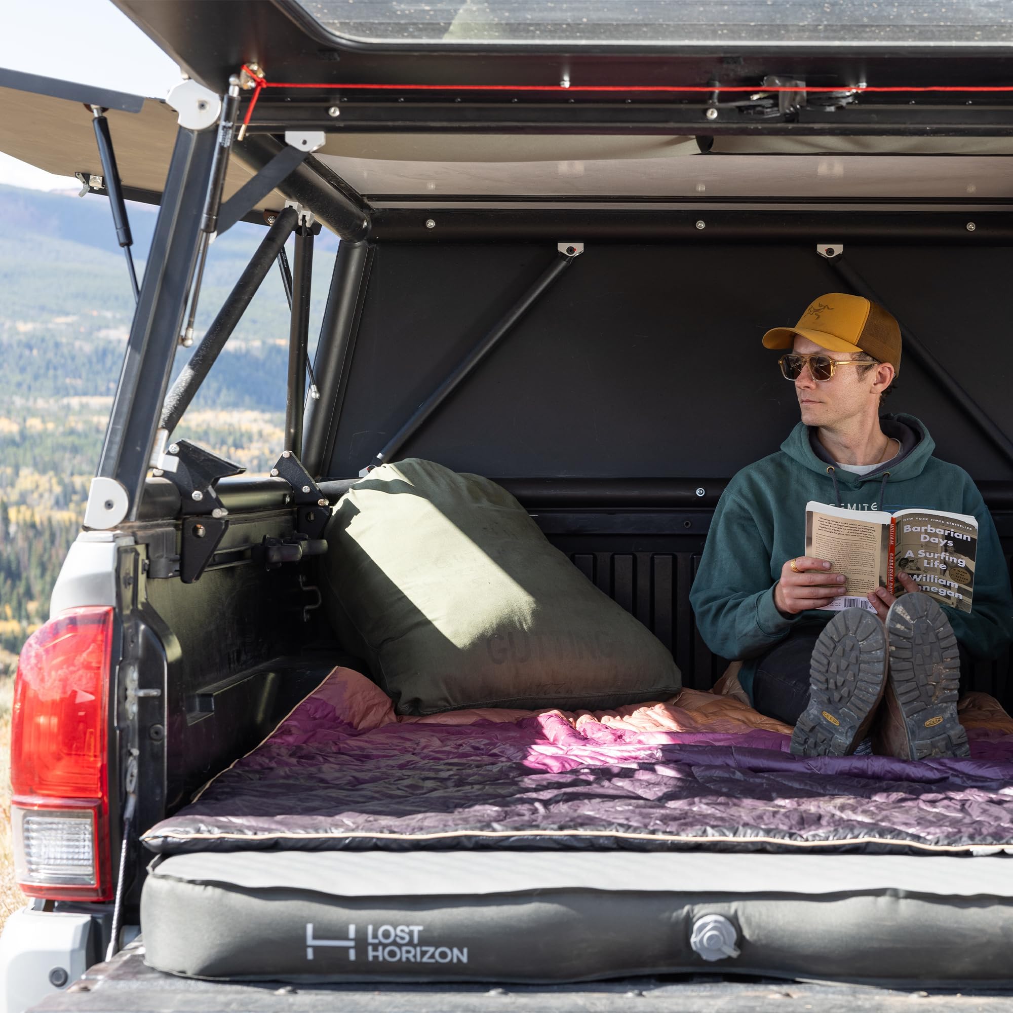 LOSTHORIZON Truck Bed Camping Air Mattress with Foam, Self Inflating Sleeping Pad for Tacoma 5FT with Pump Sack, 4.5" Thick