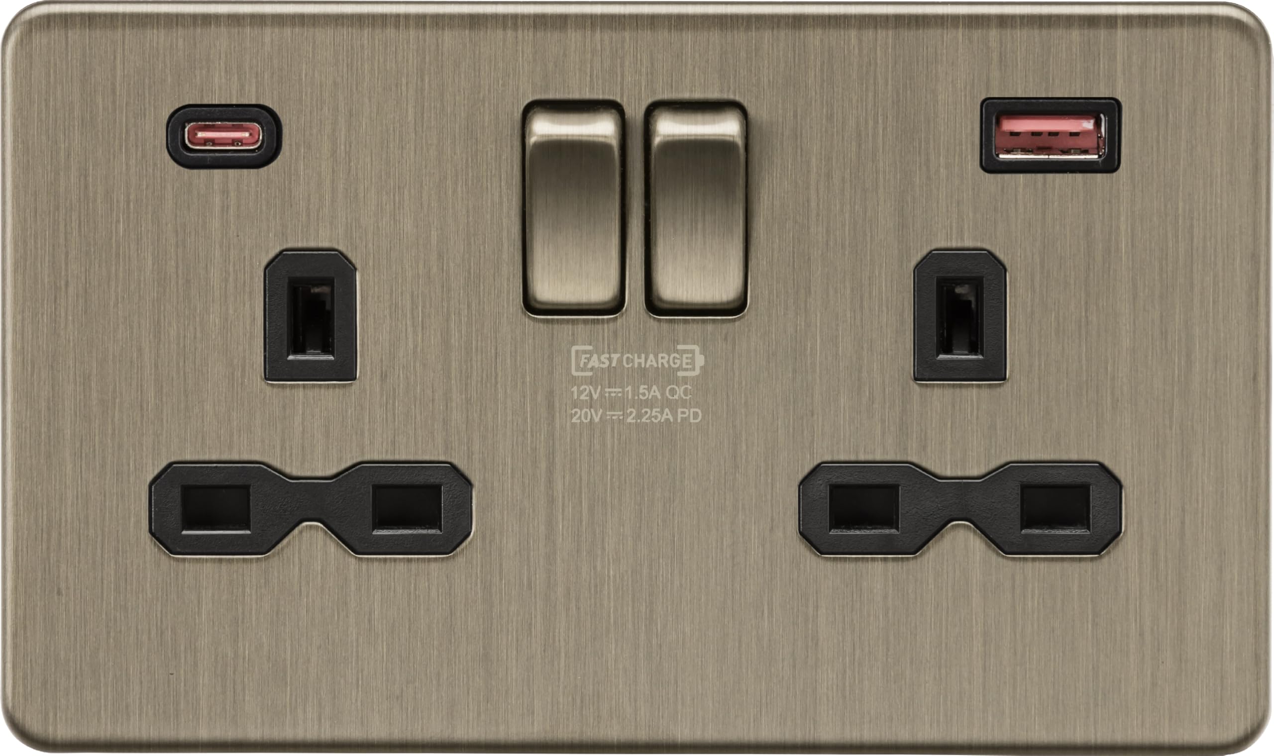 Knightsbridge 13A 2G DP Switched Socket with Dual USB A+C 20V DC 2.25A (Max. 45W) - Antique Brass โ image 1