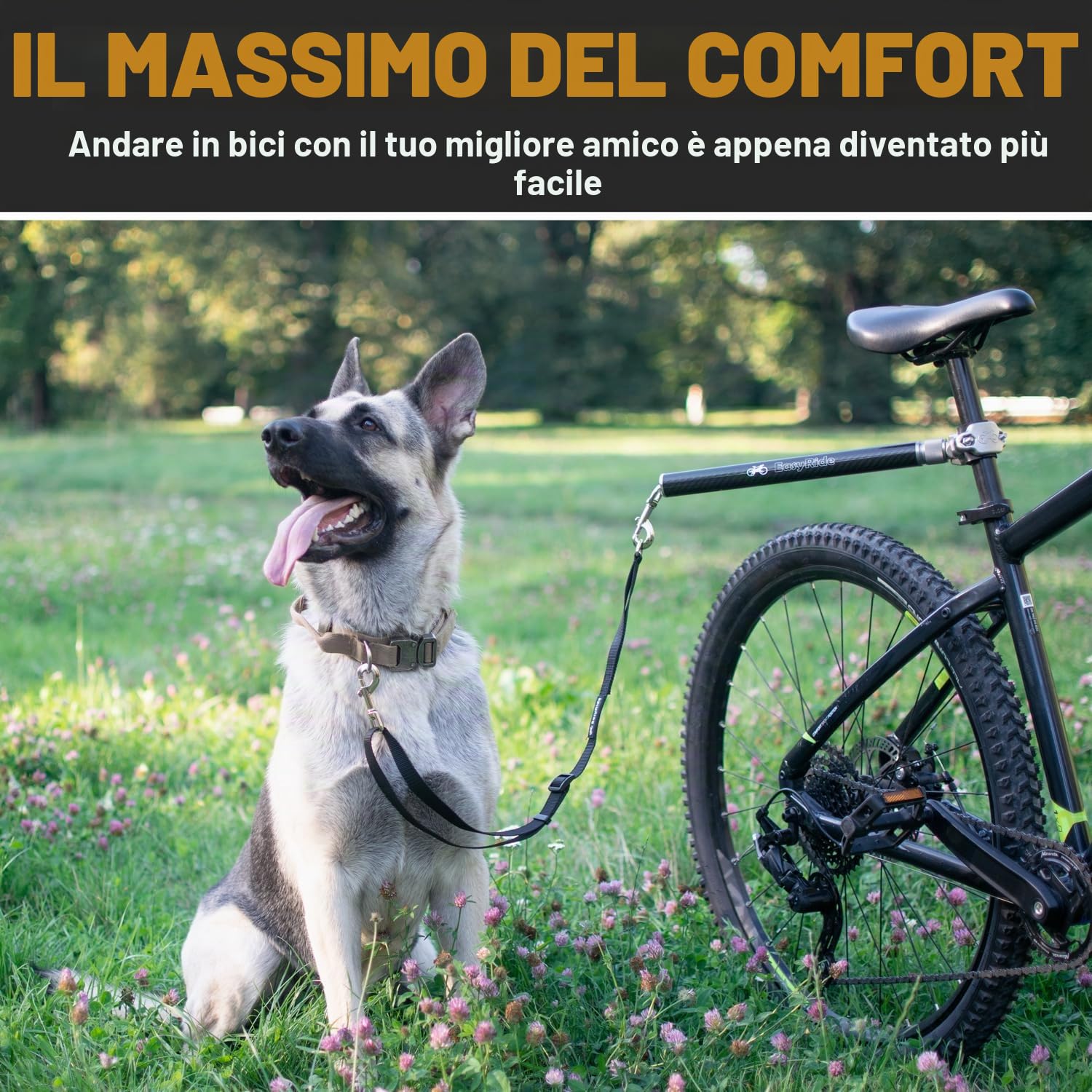 V2.0 - Guinzaglio per cani da bicicletta girevole a 180° - ammortizzatori e meccanismo di attacco rapido | Fibra di carbonio Staccabile, regolabile per una guida più fluida