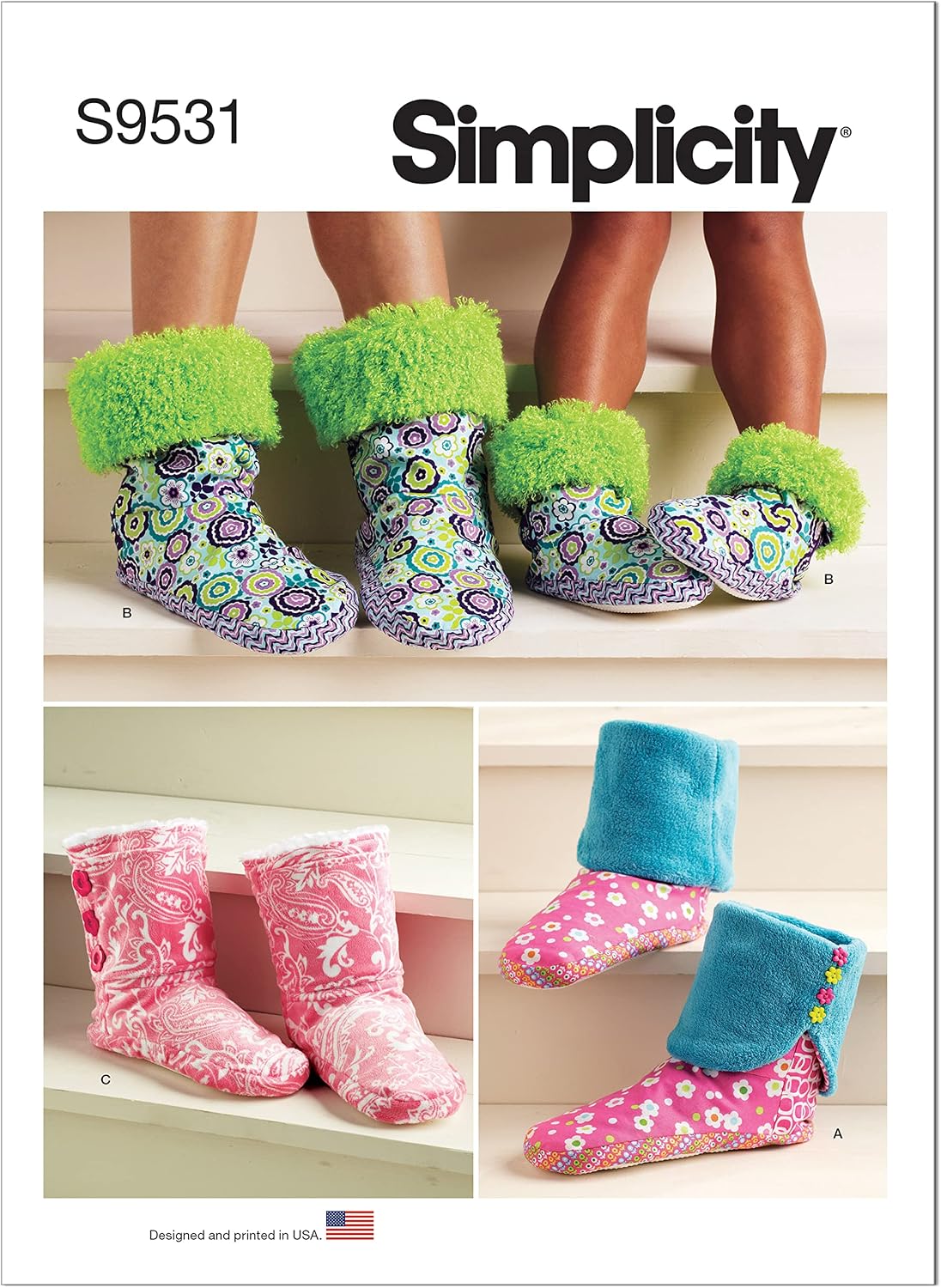 Simplicity S9531 Children's & Adults' Slipper Sewing Pattern, Sizes XS-XL