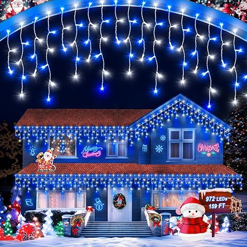 Miniatura 25 de Luces de Navidad de 159 pies para exteriores, 1458 LED impermeables, luces de Navidad para exteriores con enchufe, temporizador y memoria, 8 modos