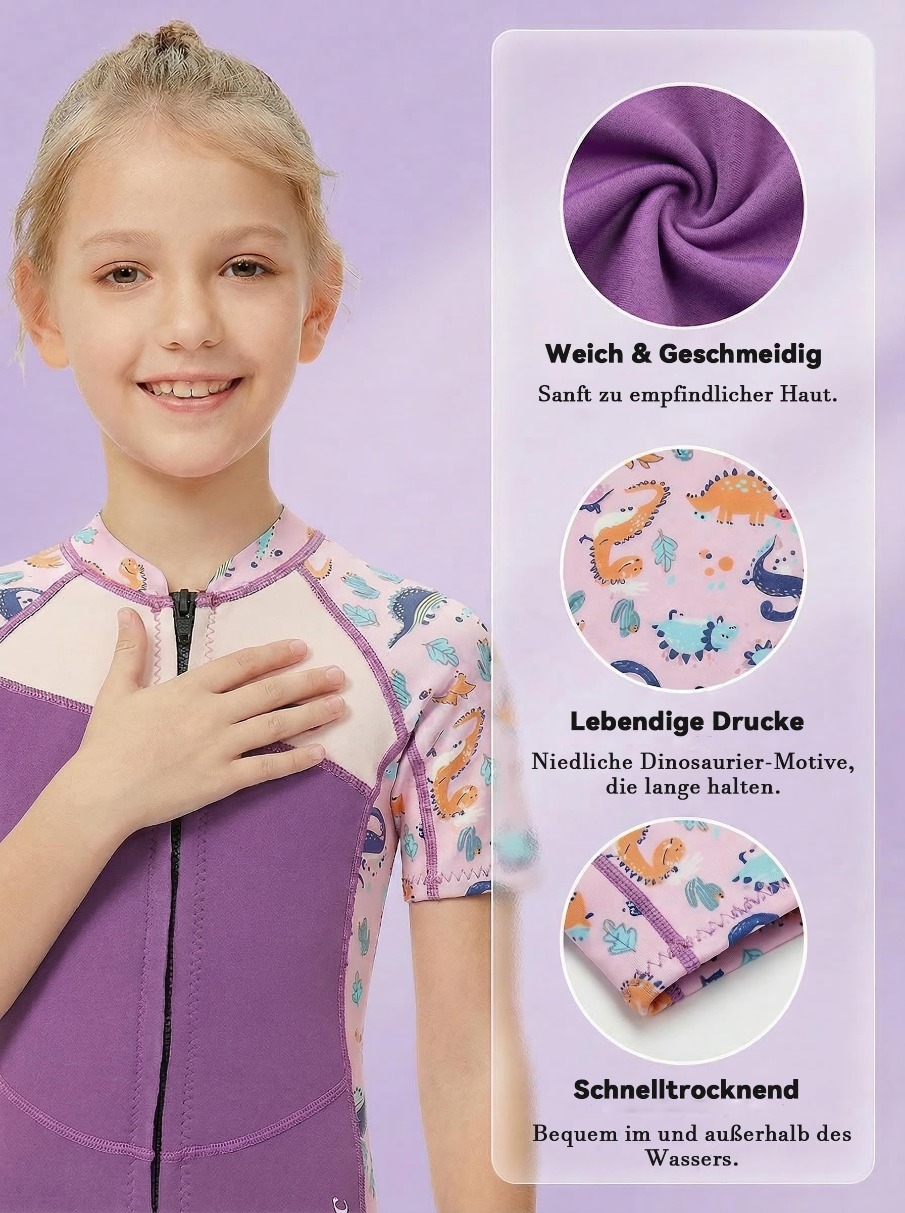 Mädchen 2.5mm Neoprenanzug Kinder Einteiler Tauchanzug Tropisch Violet Kurzarm Shorty Badeanzug Schnorchel One Piece Wetsuit