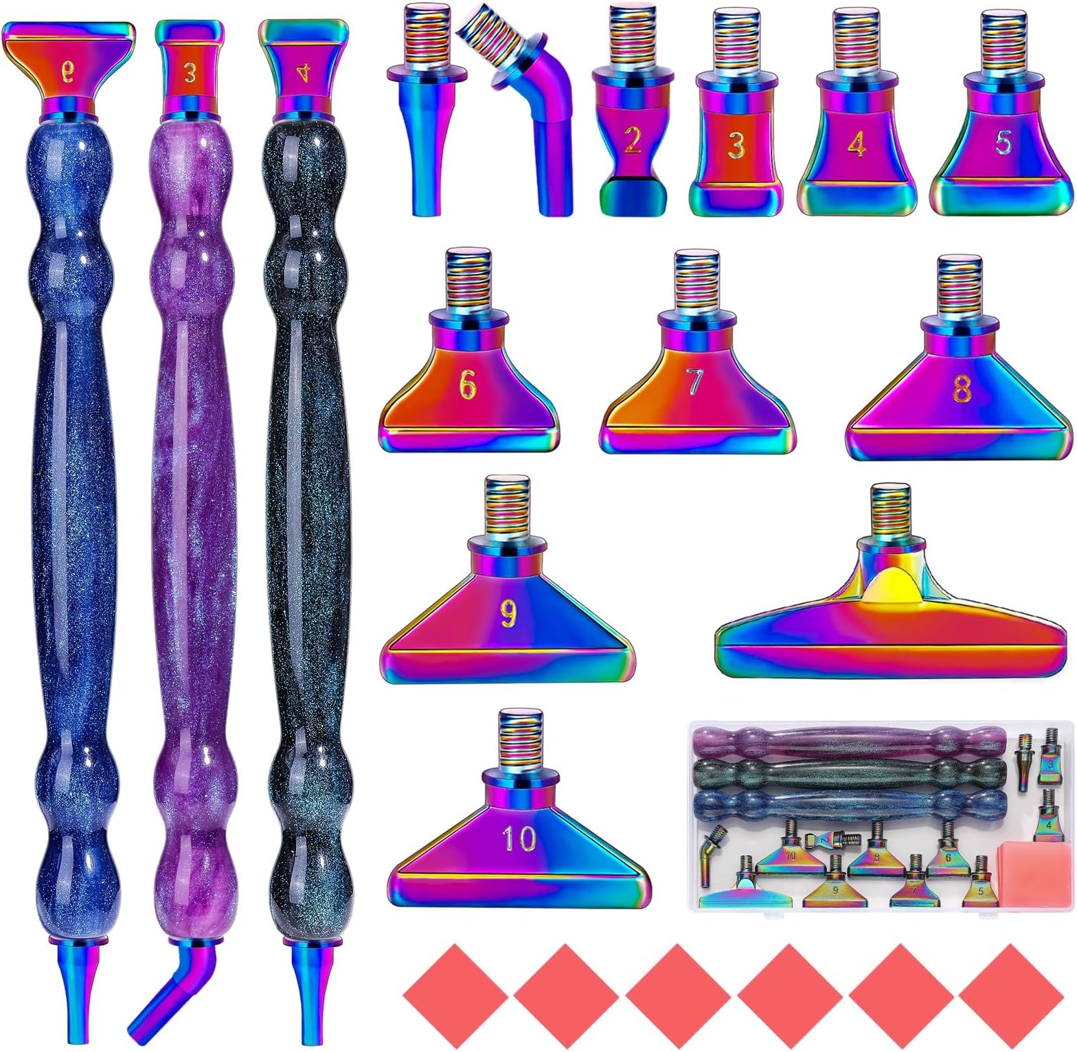 NIBESSER21Pcs Diamond Art Painting Pen Kit 3pcs Diamond Art Pens 12 Pcs Metal Screw Thread Tips 5D Resin Painting Tools Accessories Multi Placer Tips for DIY Handmade(Rainbow)