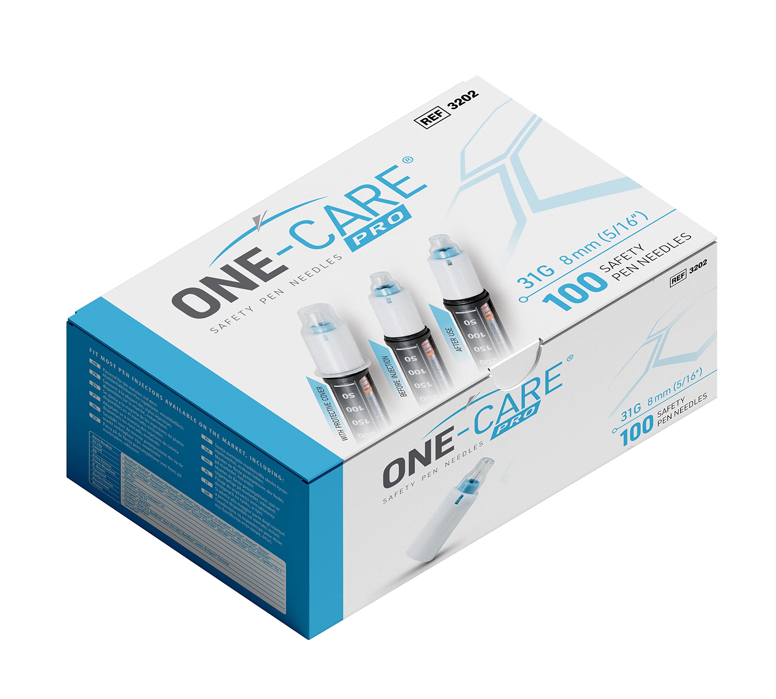MediVena ONE-CARE PRO Bezpieczne igły do wstrzykiwaczy, 31G x 8 mm, 100 szt, Safety Pen Needles, igły do penów, igły insulinowe dla diabetyków