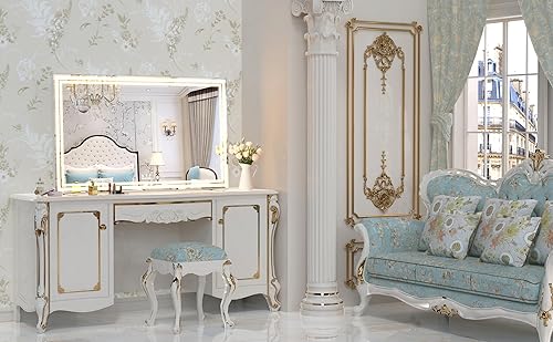 Miniatura 3 de ANYHI Espejo de tocador extragrande con luz de 40 x 23.4 pulgadas, espejo iluminado para tocador con tiras de luz LED dobles, 10 espejos de aumento,