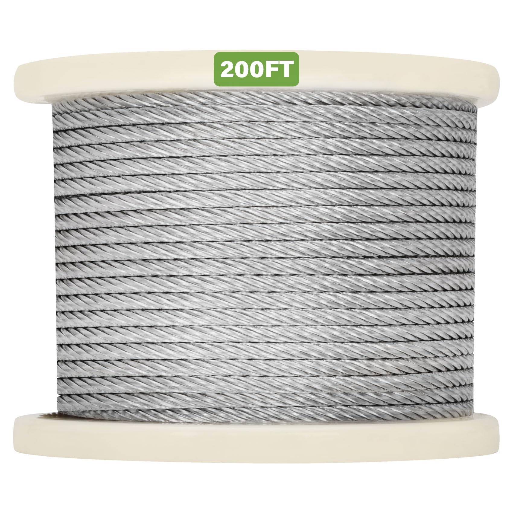 Thickened 1/4 Stainless Steel Cable, 200ft Wire Rope, 7X19 Strands Aircraft Cable, 6400lbs Breaking Strength, Zip Line for Heavy Duty Applications,