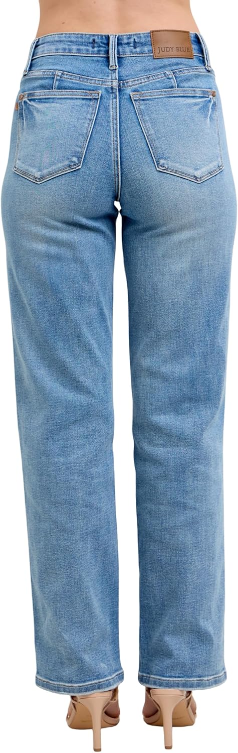 Judy Blue Mid Rise Tummy Control Vintage Wash Straight Leg Jeans for Women