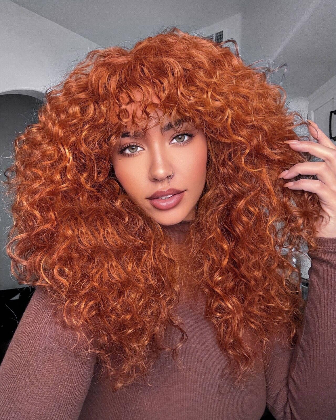 Curly Wig With Bangs 210 Density Glueless Wig With True