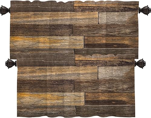 Shrahala Cenefas de cocina de color negro ladrillo piedra marrón natural abstracta cortina de media ventana tratamiento de ventana de poliéster