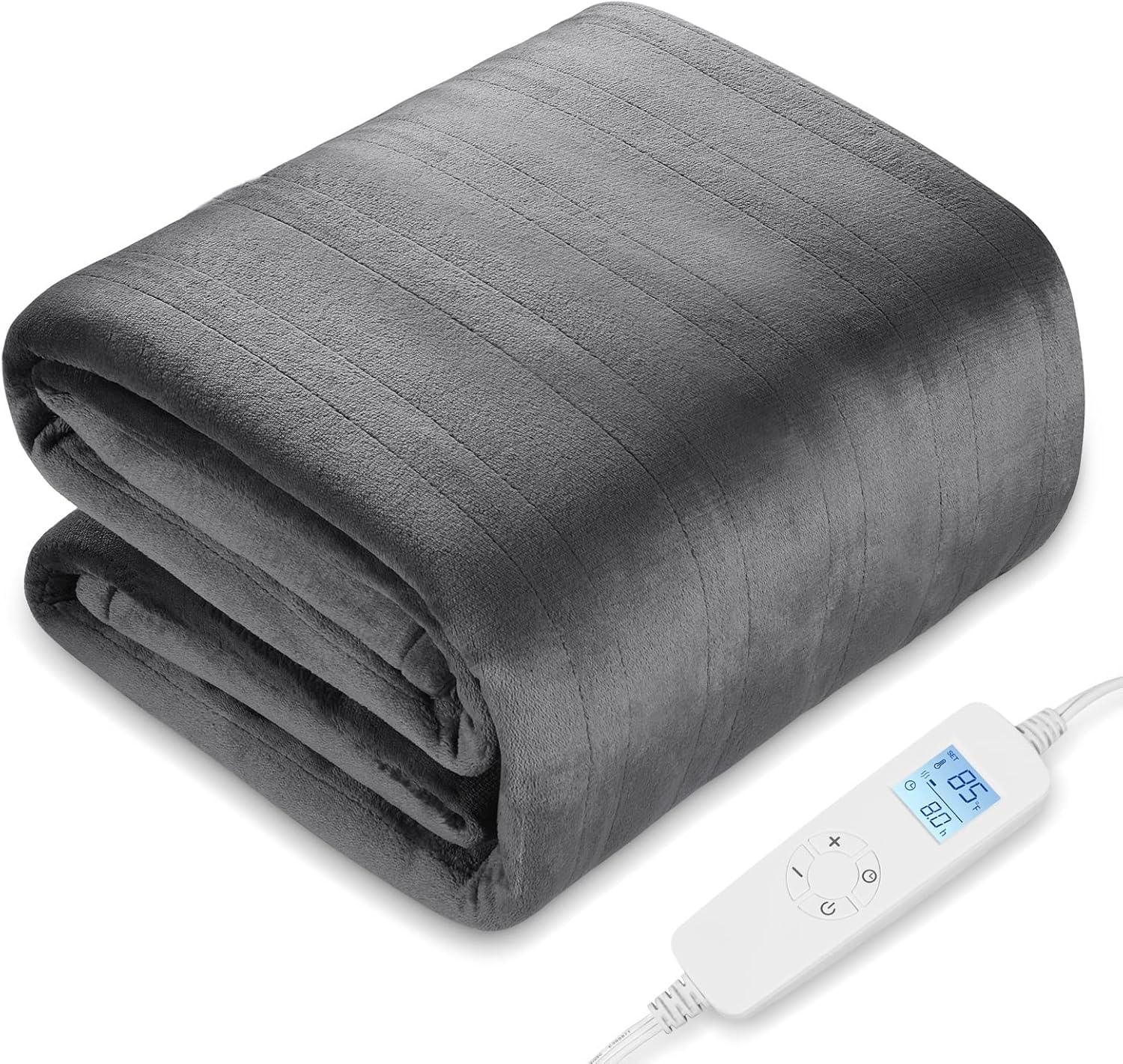 Electric Heated Blanket Queen Size 84″ x 90″ | 6 Heating Levels & 8h Auto Timer | Full Body Fast Heating and Ultra Soft Flannel, Machine Washable Bed Sofa Home Office Use, Grey