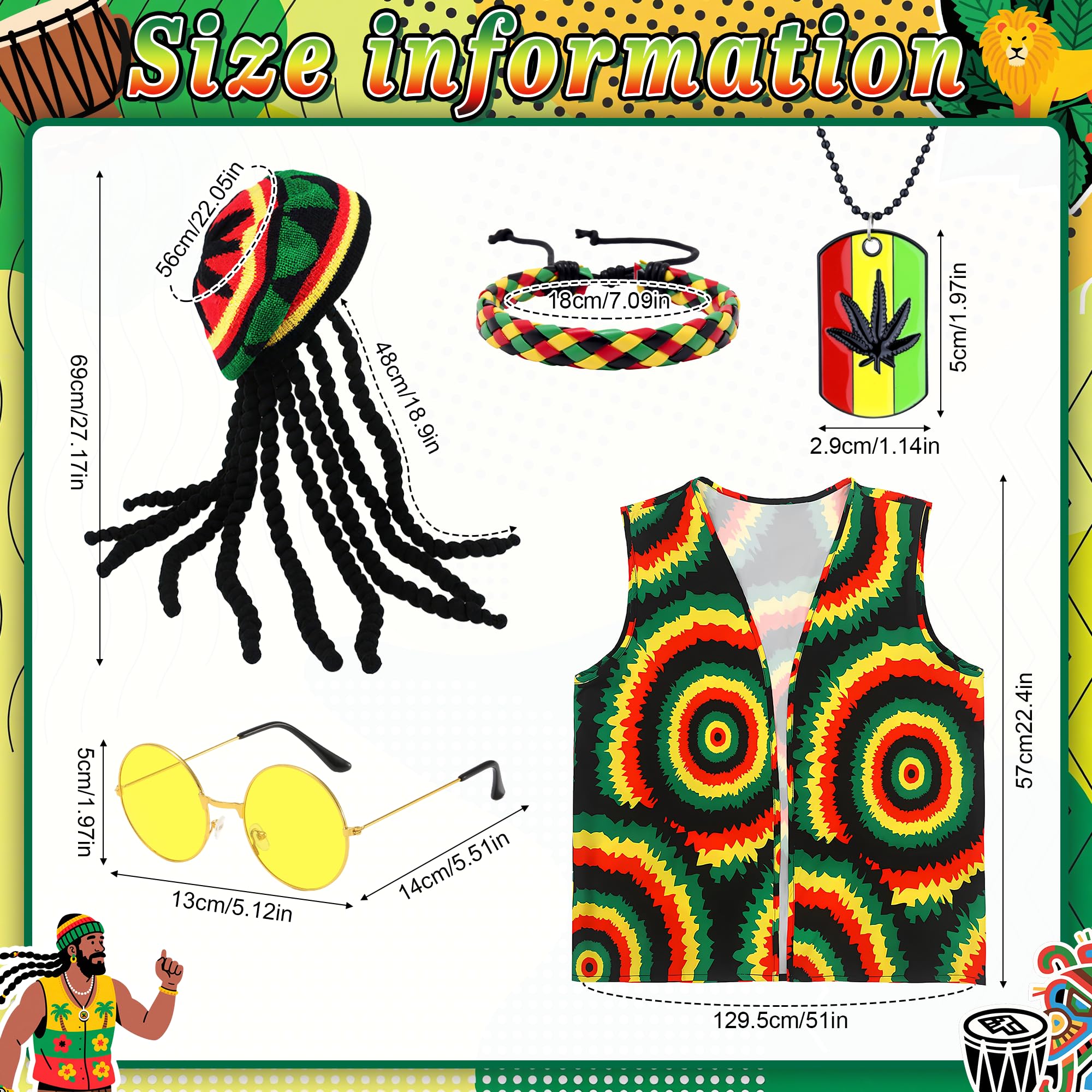 Bryndo 5 Pcs Reggae Fancy Dress Costume Accessories - Image 3