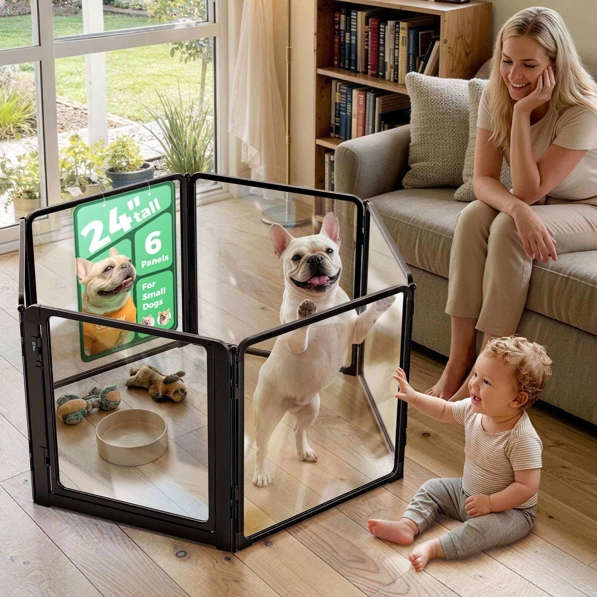 FXW AuraSpace Pro Clear Acrylic Indoor Dog Playpen, 24" H, 6 Panels