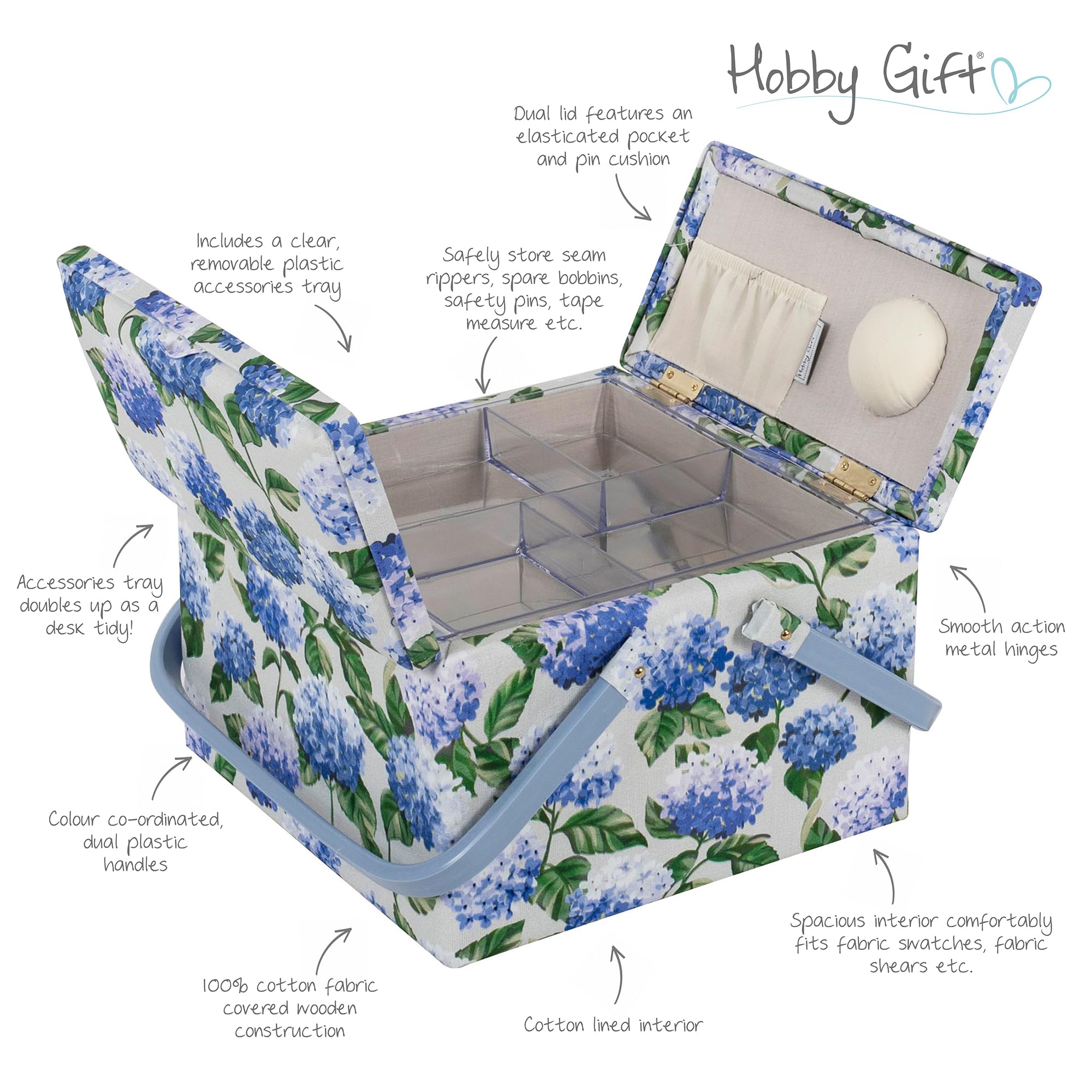 Hobby Gift Exclusieve grote naaidoos met twee deksels, knutseldoos, accessoirelade, speldenkussen, PVC-handgrepen, 25 x 25 x 17 cm, Eucalyptus Hobby Gift Exclusieve grote naaidoos met twee deksels, knutseldoos, accessoirelade, speldenkussen, PVC-handgrepen, 25 x 25 x 17 cm, Eucalyptus