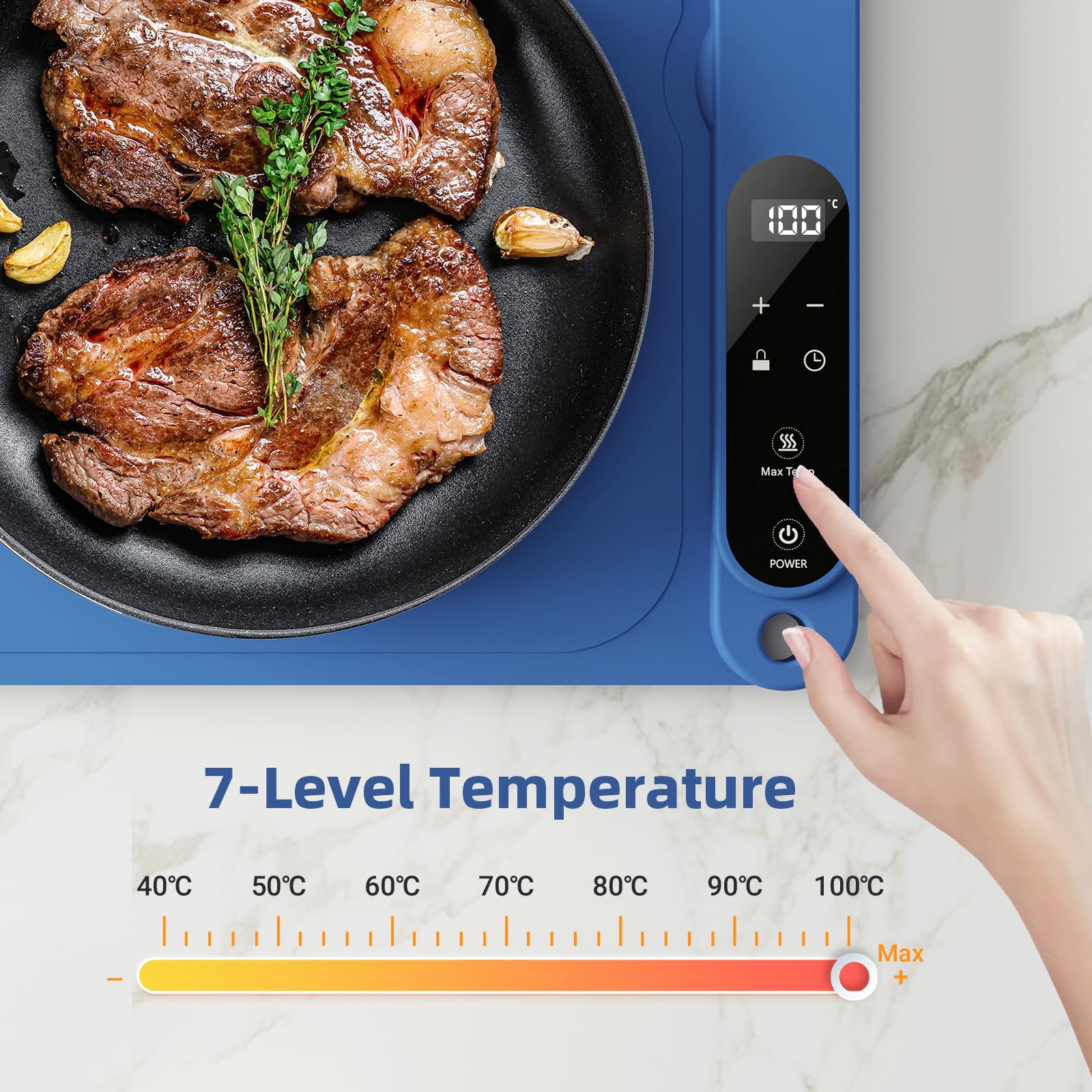 Elektrische warmhoudbak - draagbare voedselwarmer met tijdmodi vergrendelingsfunctie, instelbare temperatuurregeling, opvouwbare siliconen verwarmingsbak voor feesten, restaurants, buffet