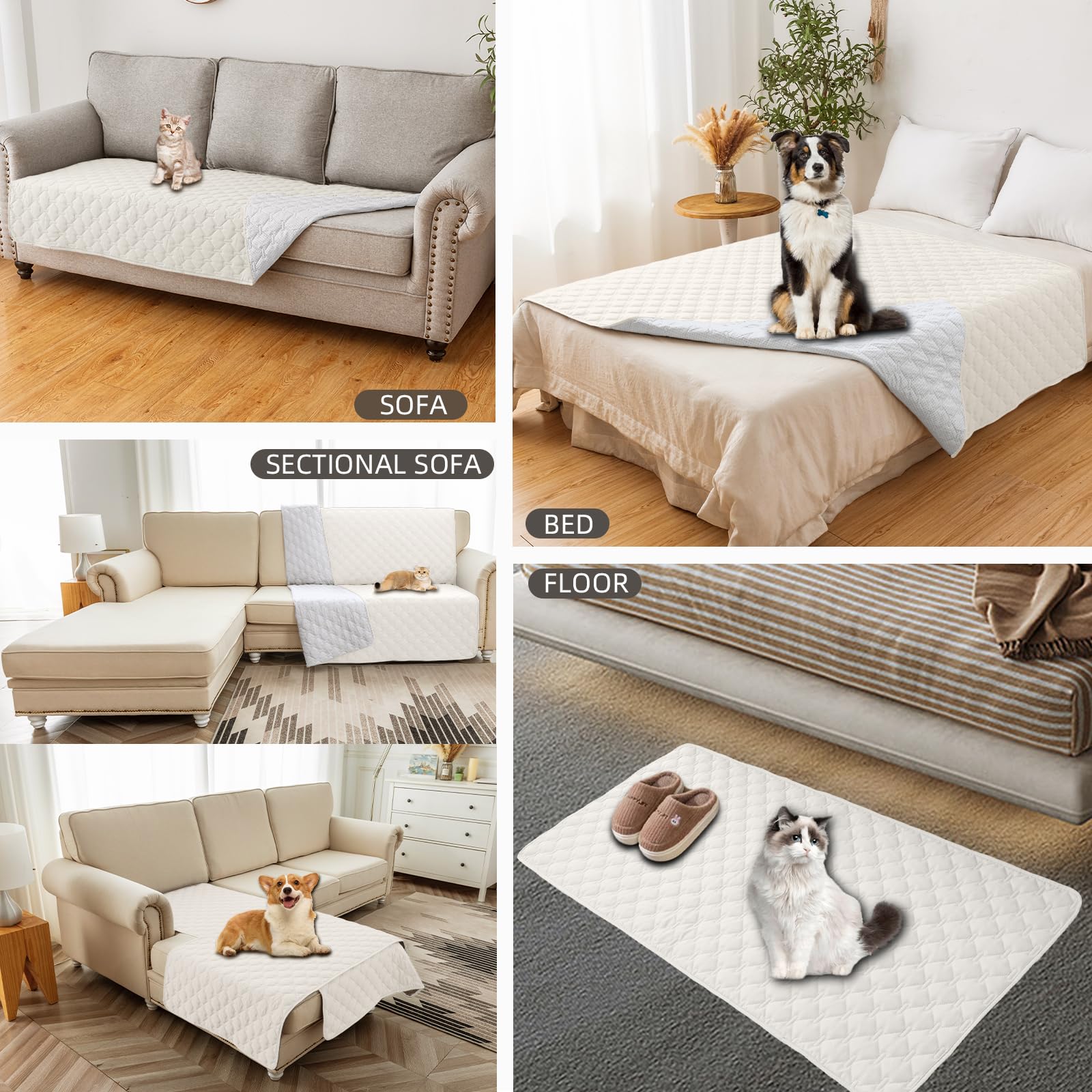 Coperta Impermeabile per Cani, Copridivano antigraffio gatto, Copridivano con Penisola per Animali con Fondo in Gomma Antiscivolo, Copriletto (Avorio,76x178cm)