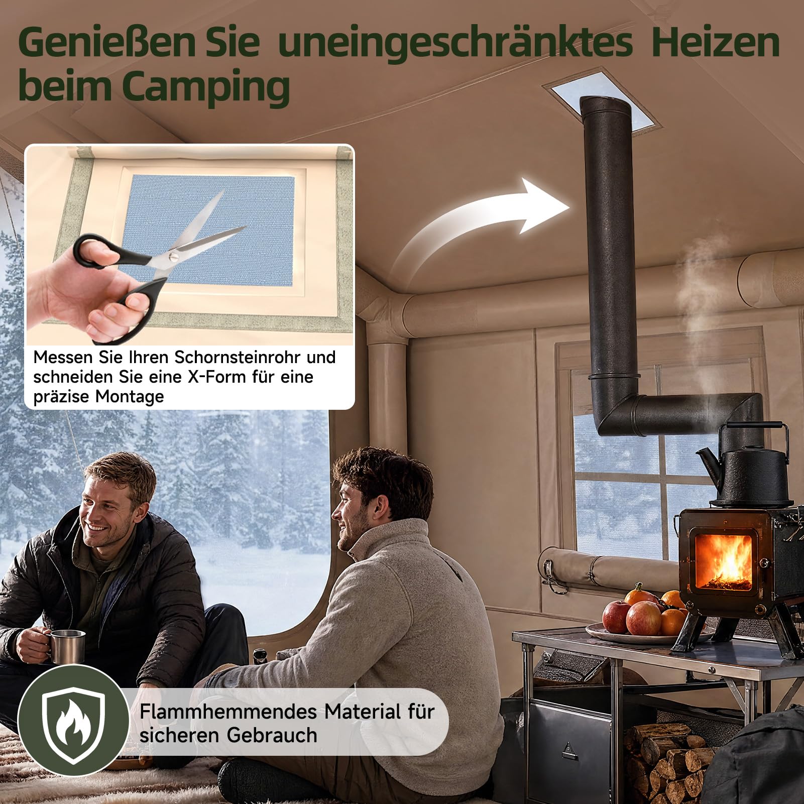 HAUSPROFI Aufblasbares Zelt für 2-4 Personen, Campingzelt mit Dachfenster & Kaminöffnung & Luftpumpe, Outdoor Zelt aus Wasserdichtem Oxford-Stoff, Schneller Aufbau