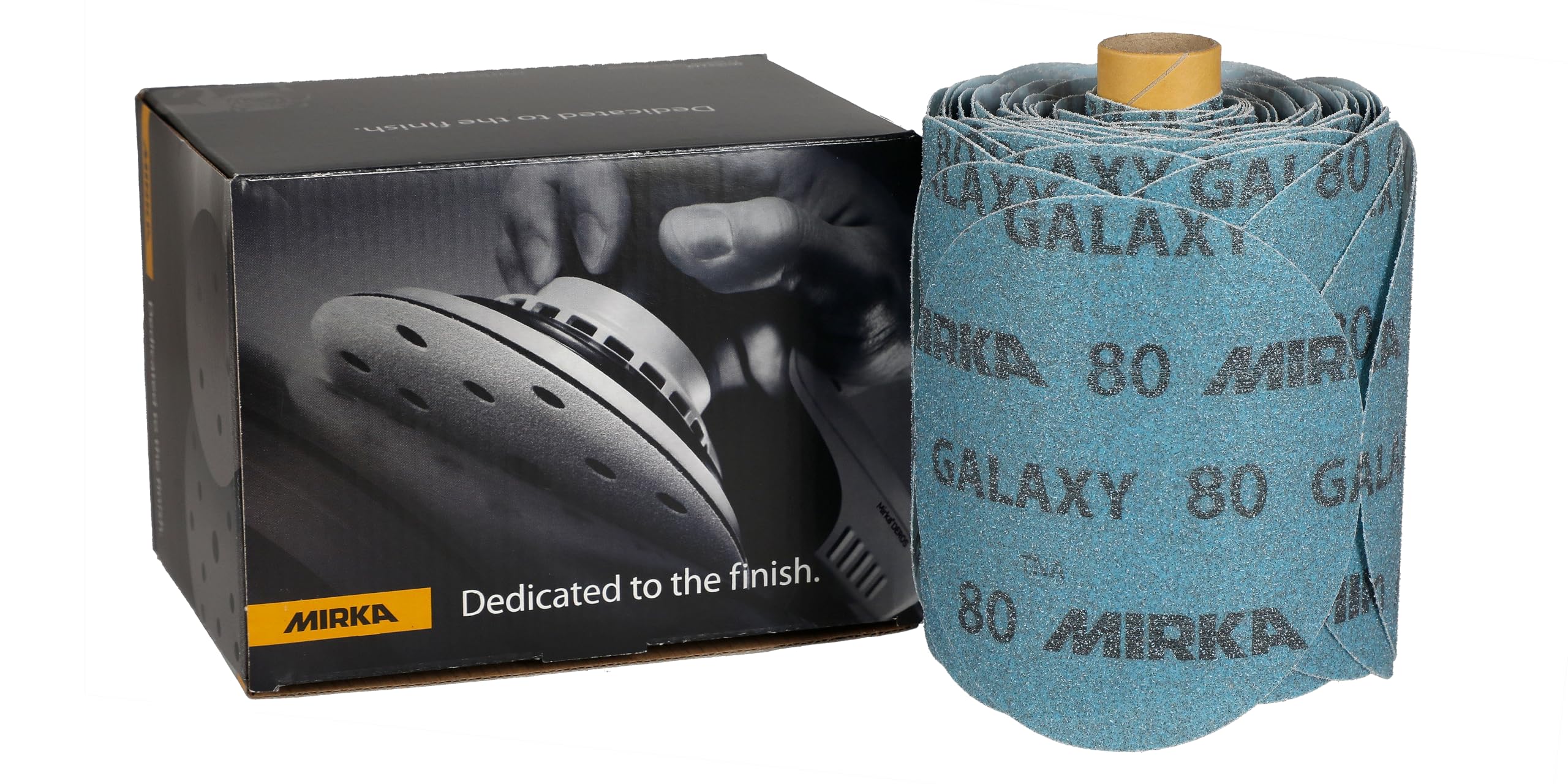 Mirka Galaxy - Papel de lija de 5 pulgadas, grano 80, 100 discos/rollo de eslabones, autoadhesivo PSA - Abrasivo de alta calidad para resina epoxi, madera, metal, tecnología sin obstrucciones