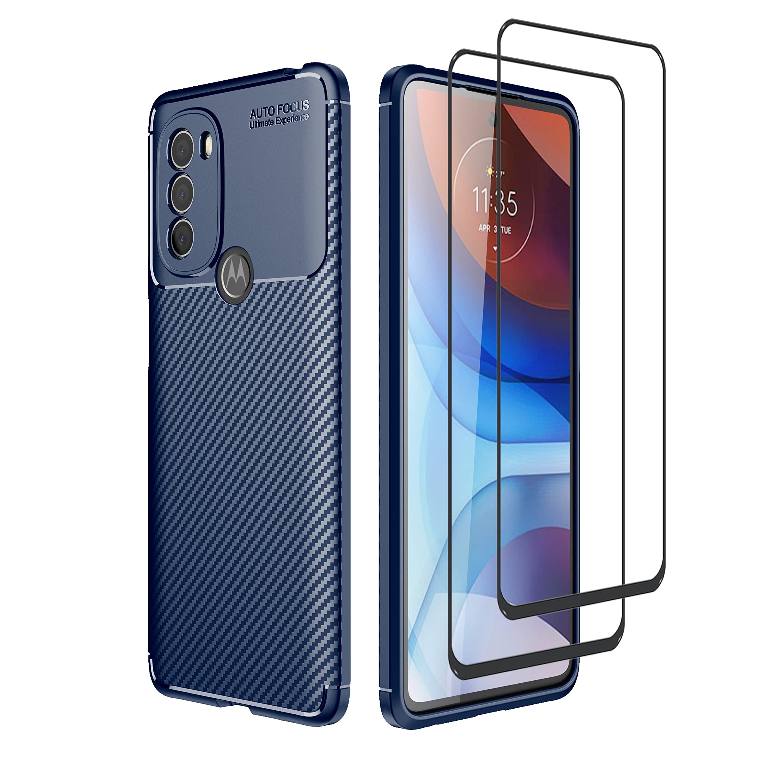 EasyLifeGo Grippy Carbon Design Soft TPU Cover with Pack of 2 Tempered Glass for Motorola Moto G31 / Moto G41 / Lenovo K14 Note, Blue