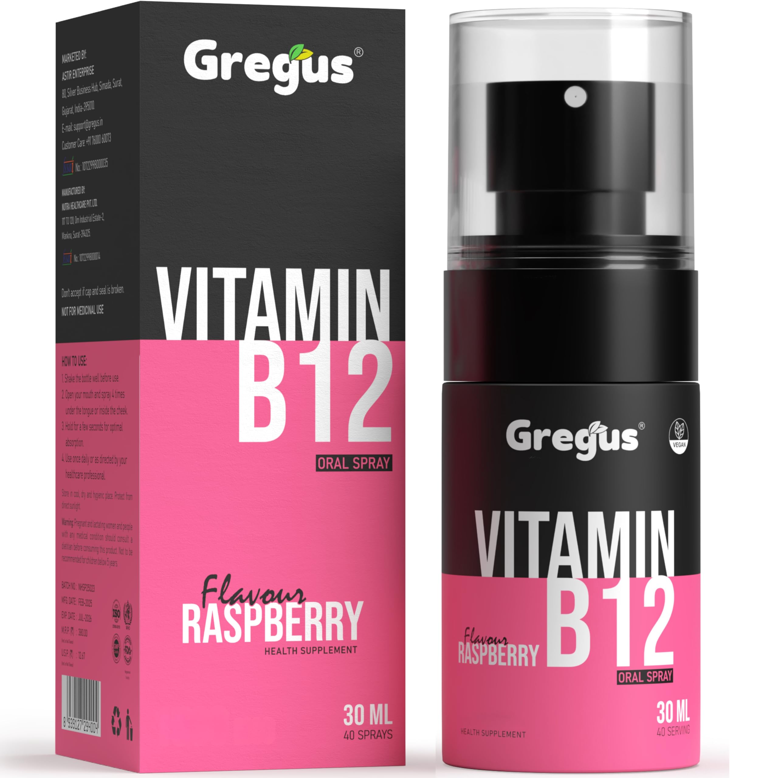 Gregus Vitamin B12 Oral Spray | Methylcobalamin | Energy, Nerve & Brain  Health | No Injection Needed | 30ml (Pack of 1) : Amazon.in: Health &  Personal Care