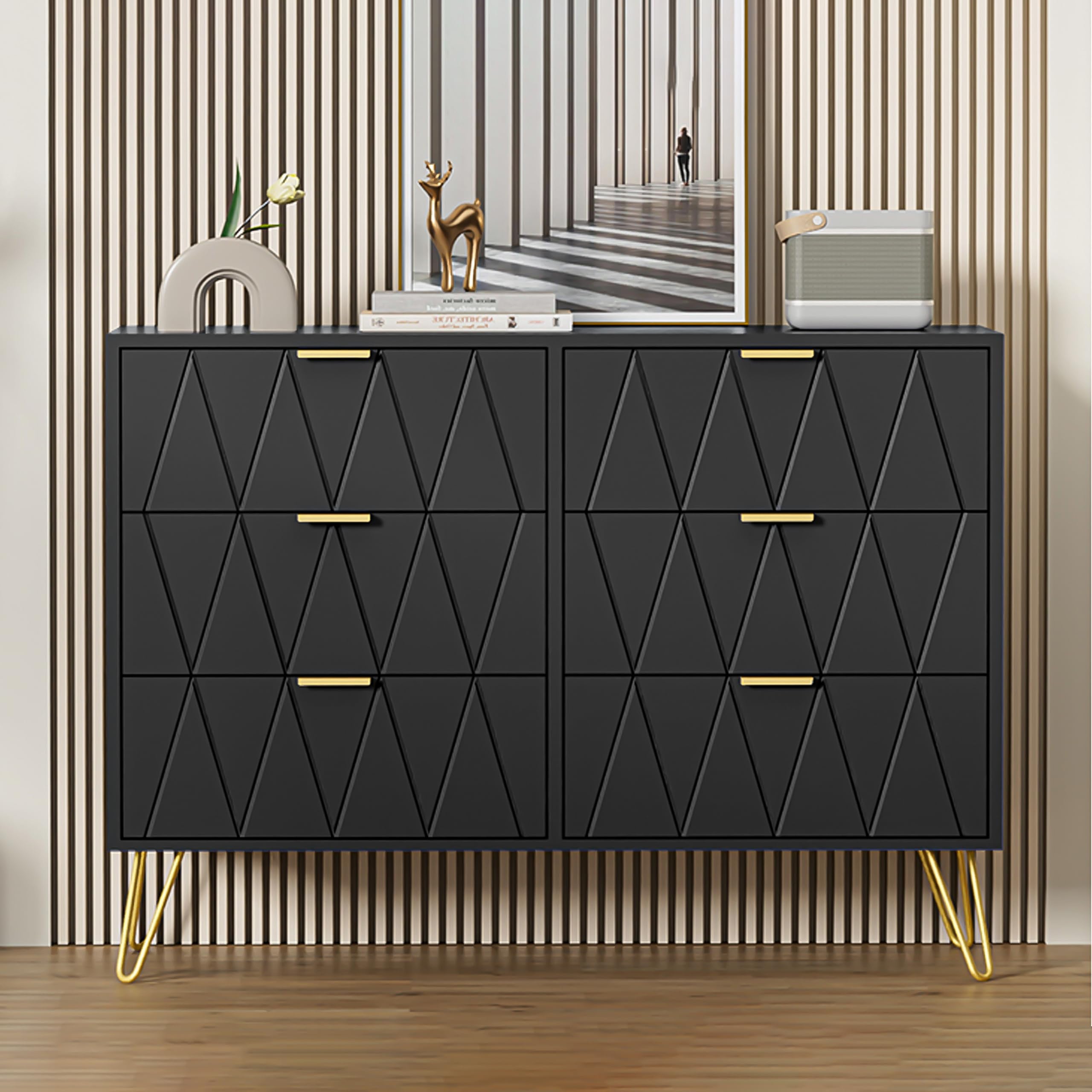 UEV Chest of Drawers, Wardrobe with Drawers, Children's/Adult's Bedroom Storage Unit, Living Room Sideboard, Elegant Scandinavian Style (Black, 100 x 34 x 73cm) — image 1