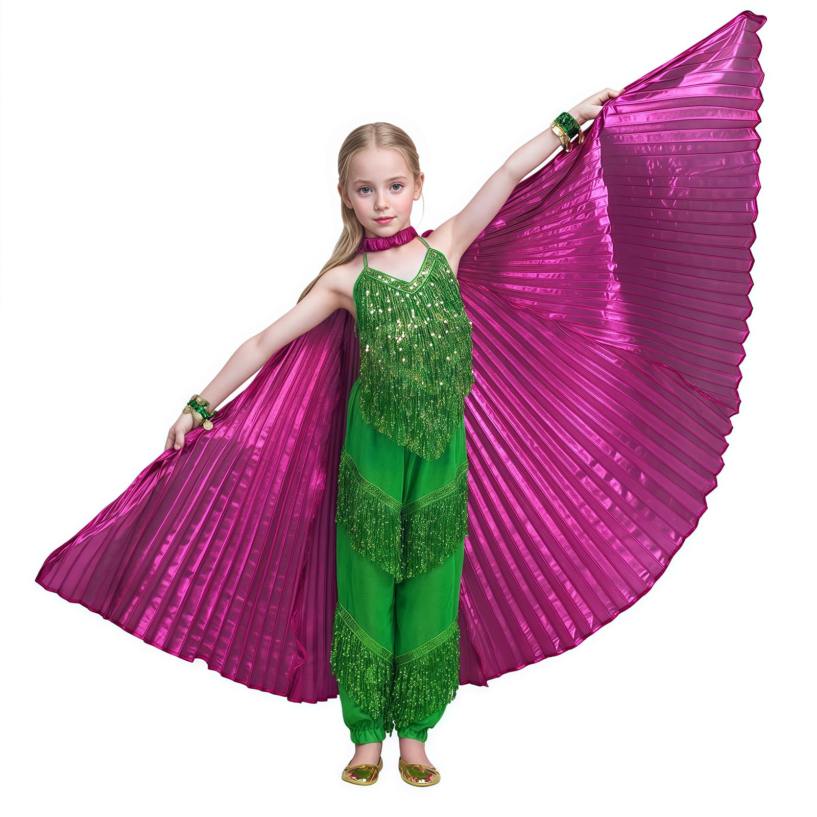 Baisdan Kids Isis Wings (Wings + Stick+ Carrying Bag) Belly Dance Performance Costumes for Girls Rose red - Image 4