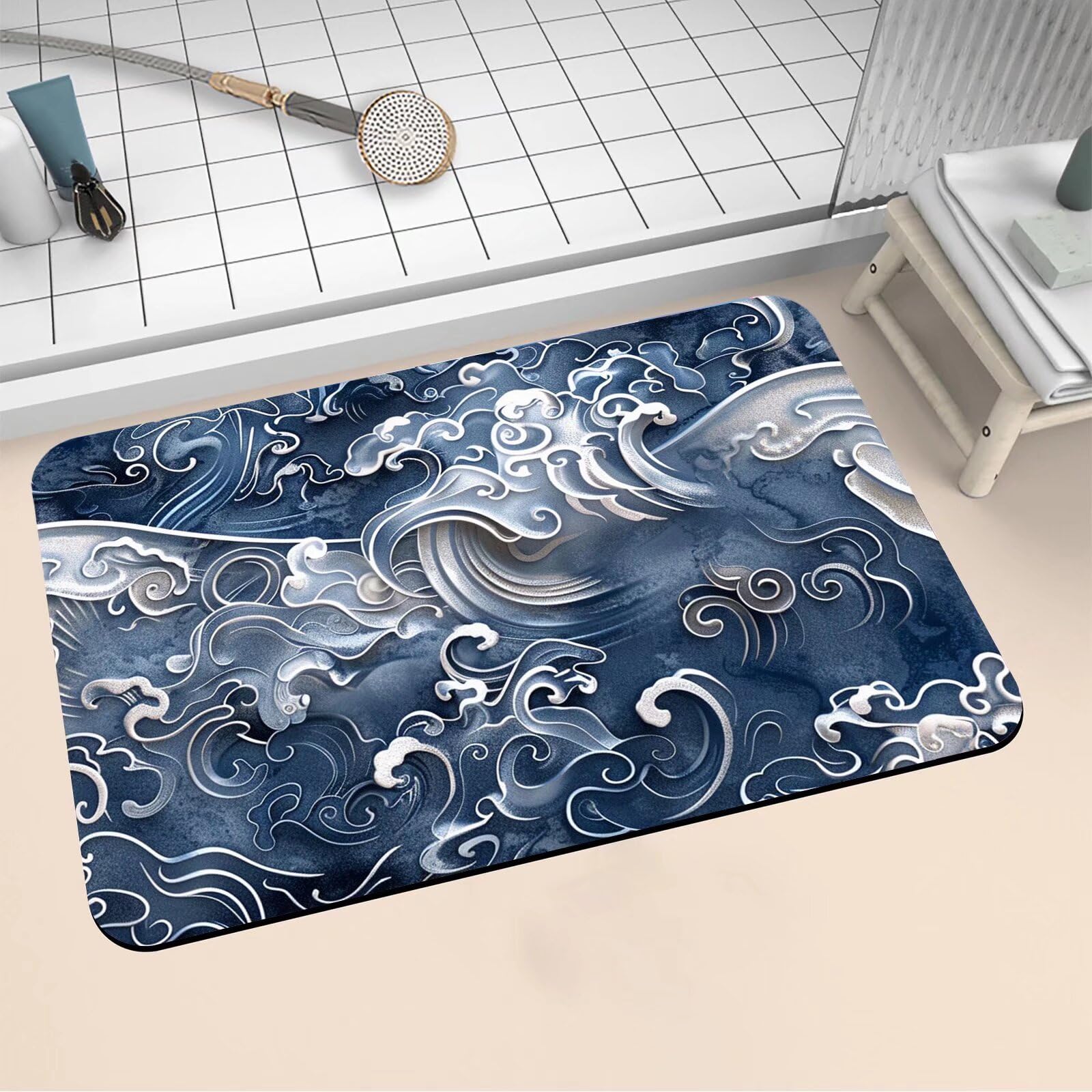 Alfombra de baño de diatomita antideslizante con secado rápido y diseño de nubes