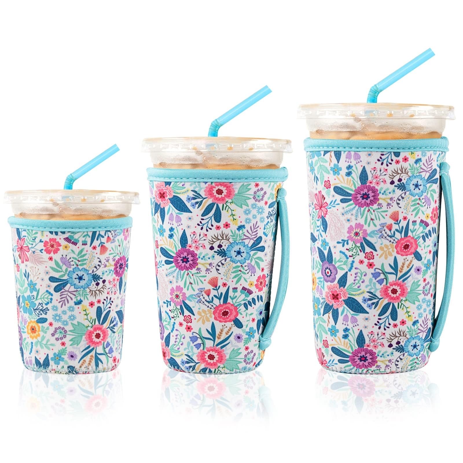 THE WHITE SHOP 3PCS Reusable Iced Coffee Sleeves for Iced Coffee Cups or Drinks Reusable Neoprene Insulated Sleeves for Hot
