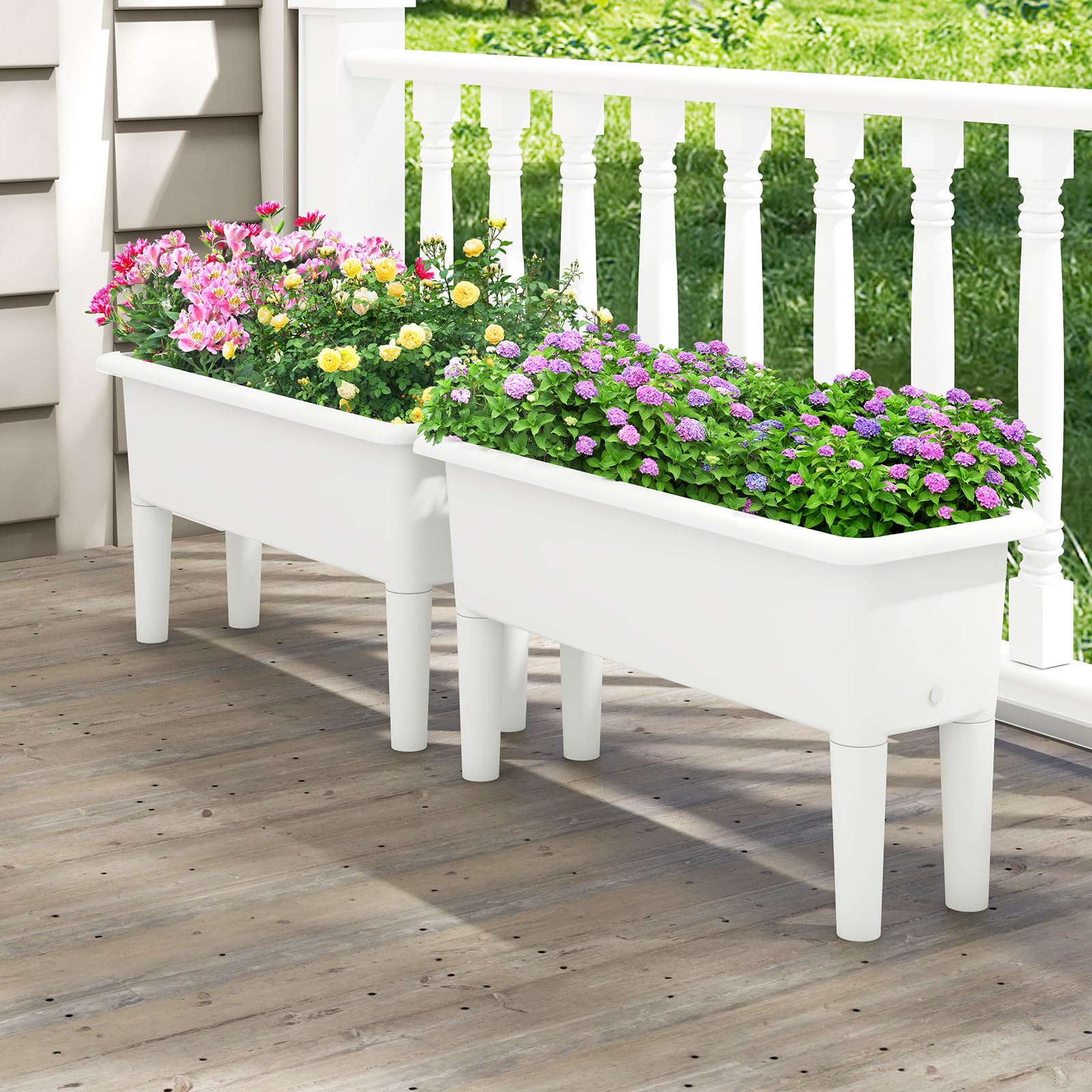 HOMASIS Set di 2 Orto Rialzato da Esterno, Vaso Rettangolare in PP da 29L con Gambe Rimovibili e Foro di Drenaggio, Fioriere Ideale per Balcone, Giardino, 80 x 30 x 40 cm (Grigio)