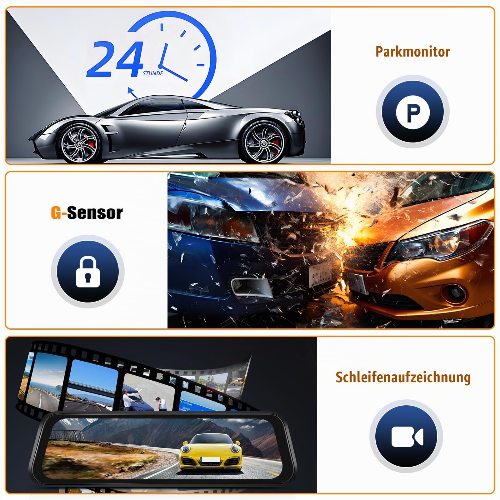 CAMECHO 9.66 Zoll Spiegel Dashcam 4K Dual Rückspiegel GPS Auto Kamera mit Rückfahrkamera 1080P mit IPS Touchscreen WiFi BSD ADAS G-Sensor 150 Grad Weitwinkel-Nachtsicht Loop-Aufnahme