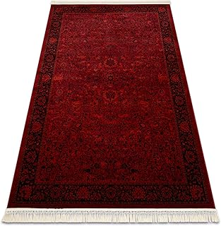 rugsx Orient 5125 – Eleganter Teppich mit Fransen in Burgund & Schwarz – Klassischer Orient-Teppich mit Ornament- & Rahmenmuster- 150x230 cm