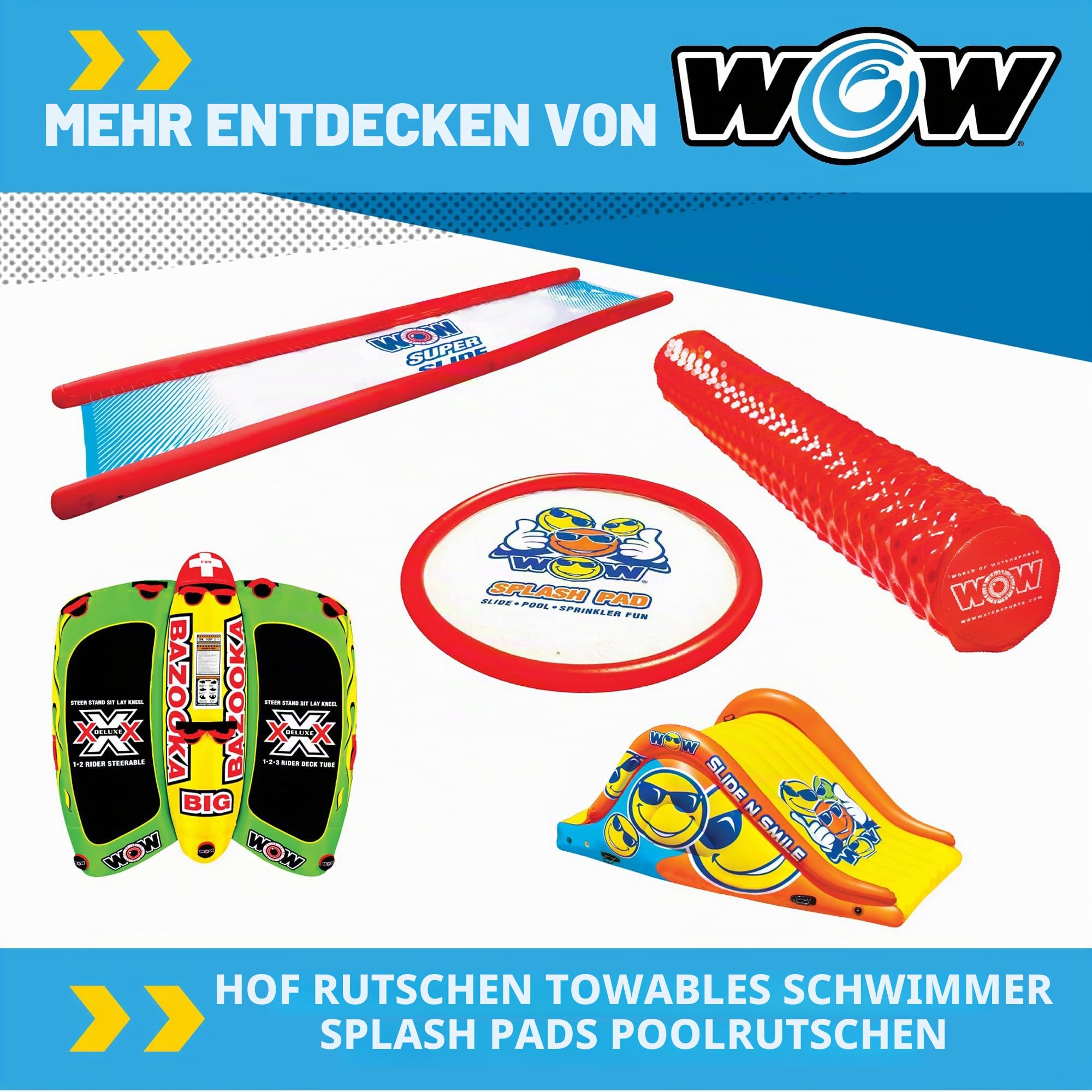 Wow Sports Wiggler Aufblasbare Sprinklerrutsche mit Mittelanschlag – Gartenschlauch-Aufsatz – Hinterhof-Wasserspiel – Kinder und Erwachsene