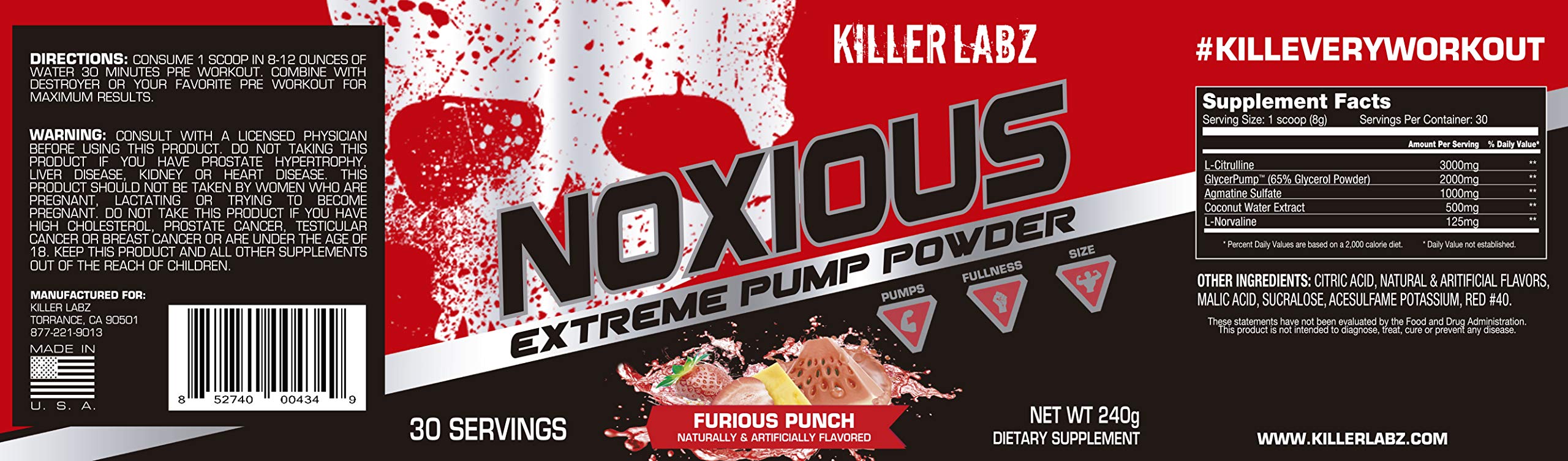 Killer Labz Noxious Extreme Pump Supplement, Nitric Oxide Booster with