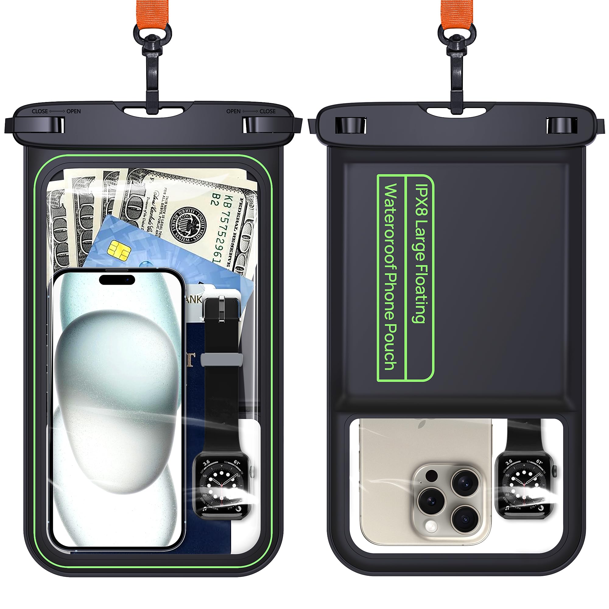 Lanhiem 10.5" Large Floating IP68 Waterproof Phone Pouch, Universal IPX8 Dry Bag 1 Pack with Lanyard for iPhone 17 16 15 Pro Max, Samsung Galaxy S25