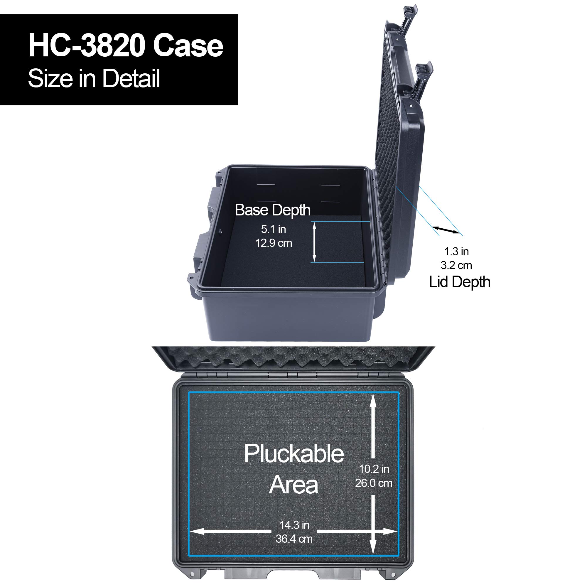 Lykus HC-3820 Maletín/Estuche/Case Impermeable con Espuma, Tamaño Interior 38x28x16,5cm, Adecuada para cámara réflex, Lentes, Drone, videocámara y Otros