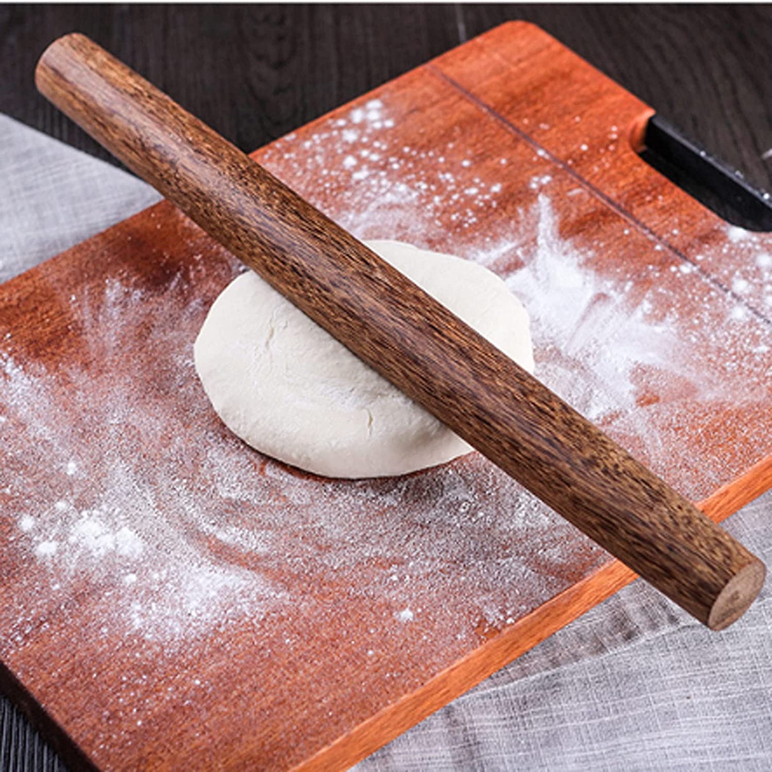 Rodillo de pastelería, Rodillo de Madera, Rodillo for Masa, Rodillo for amasar, Tipo Fauces de Pescado, Grano de Madera Fino, Suave, Firme, sin Pintar, sin Cera, Rodillos Marrones
