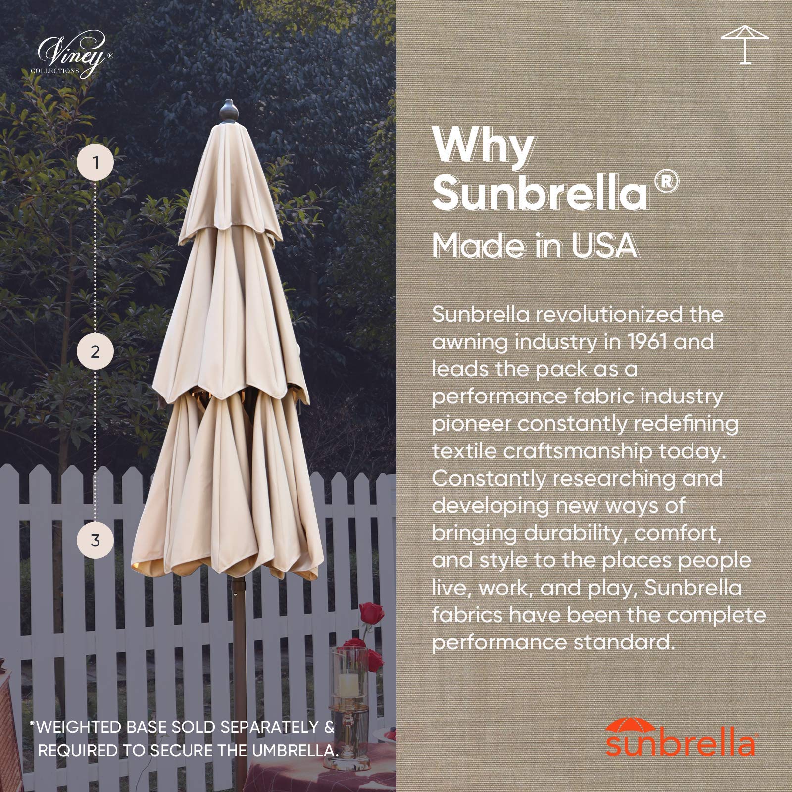 VINEY 9FT 3Tiers Sunbrella Umbrella Market Table Sun Umbrella Aluminum