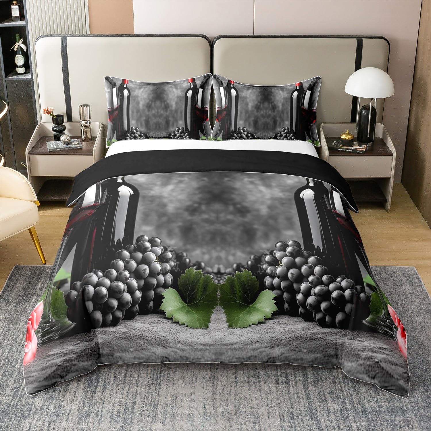 Homewish Rocznica 100% bawełniany zestaw pościeli, kieliszki do wina poszewka na kołdrę super king dla dzieci nastolatków dorosłych, kobiety para kochanka poszewka na kołdrę, winogrona zestaw łóżek z