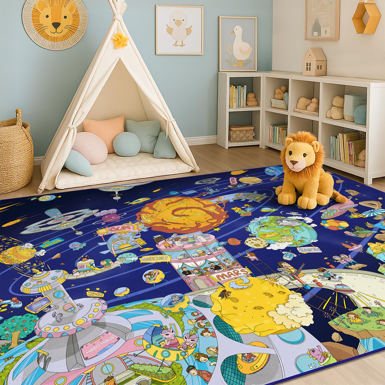 Outer Space Adventure 5x7 Kids Rug – Vibrant Galaxy Scene with Planets, Astronauts, Spaceships &amp; Fun Details – Perfect Playroom or Bedroom Carpet for Learning &amp; Imagination