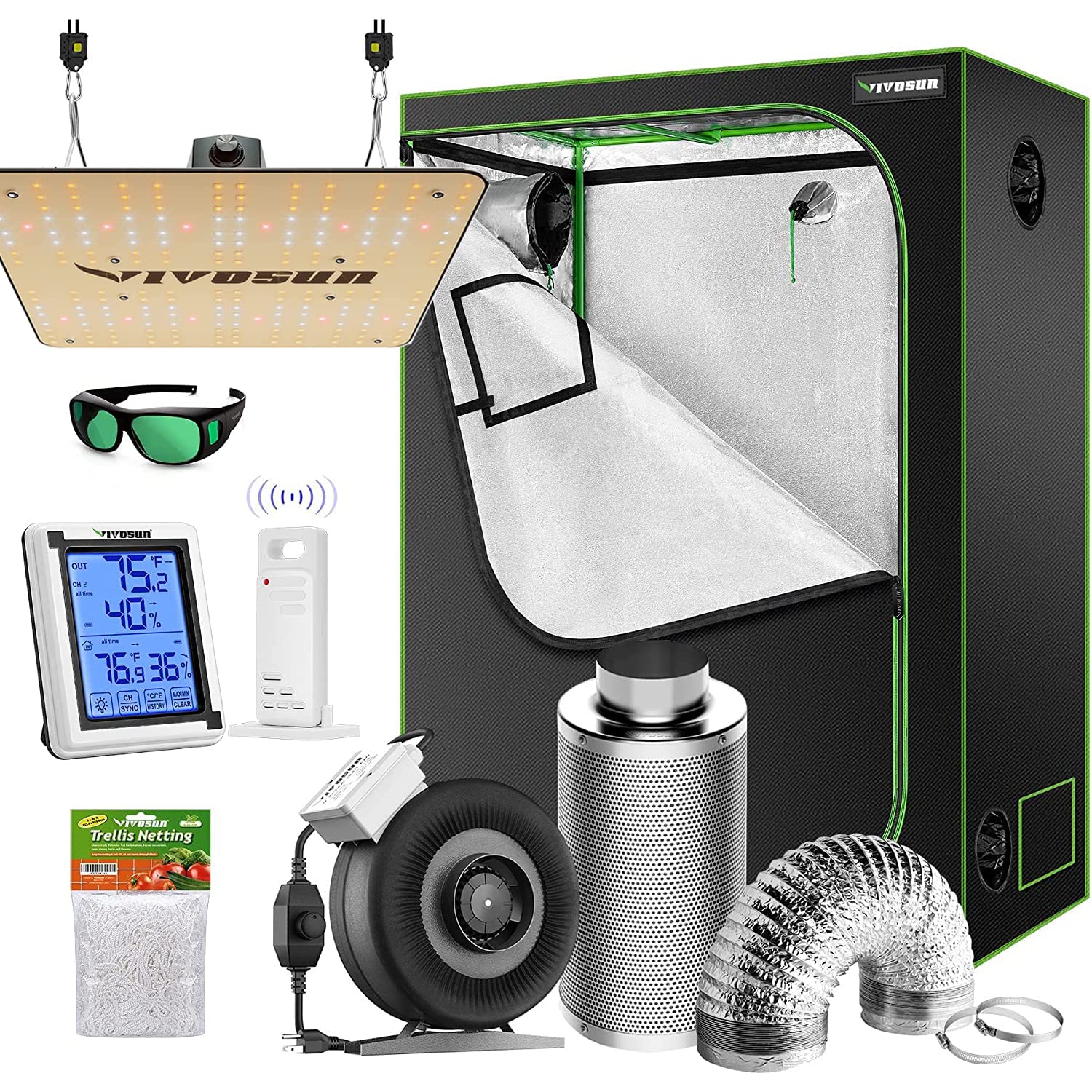 Buy VIVOSUN Grow Tent Complete Kit, 48"x24"x60" Growing Tent with VS1000 Led Grow Light 4 Inch