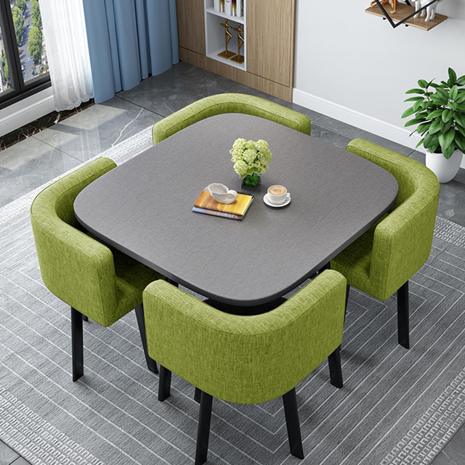 OLSKFUH Compact Square/Round Dining Table Set With 4 Chairs - Modern Space-Saving Dining Room Furniture For Small Spaces Balconies Living Rooms And Kitchens 80Cm/31.5In,Clothd-80cm/31.5in