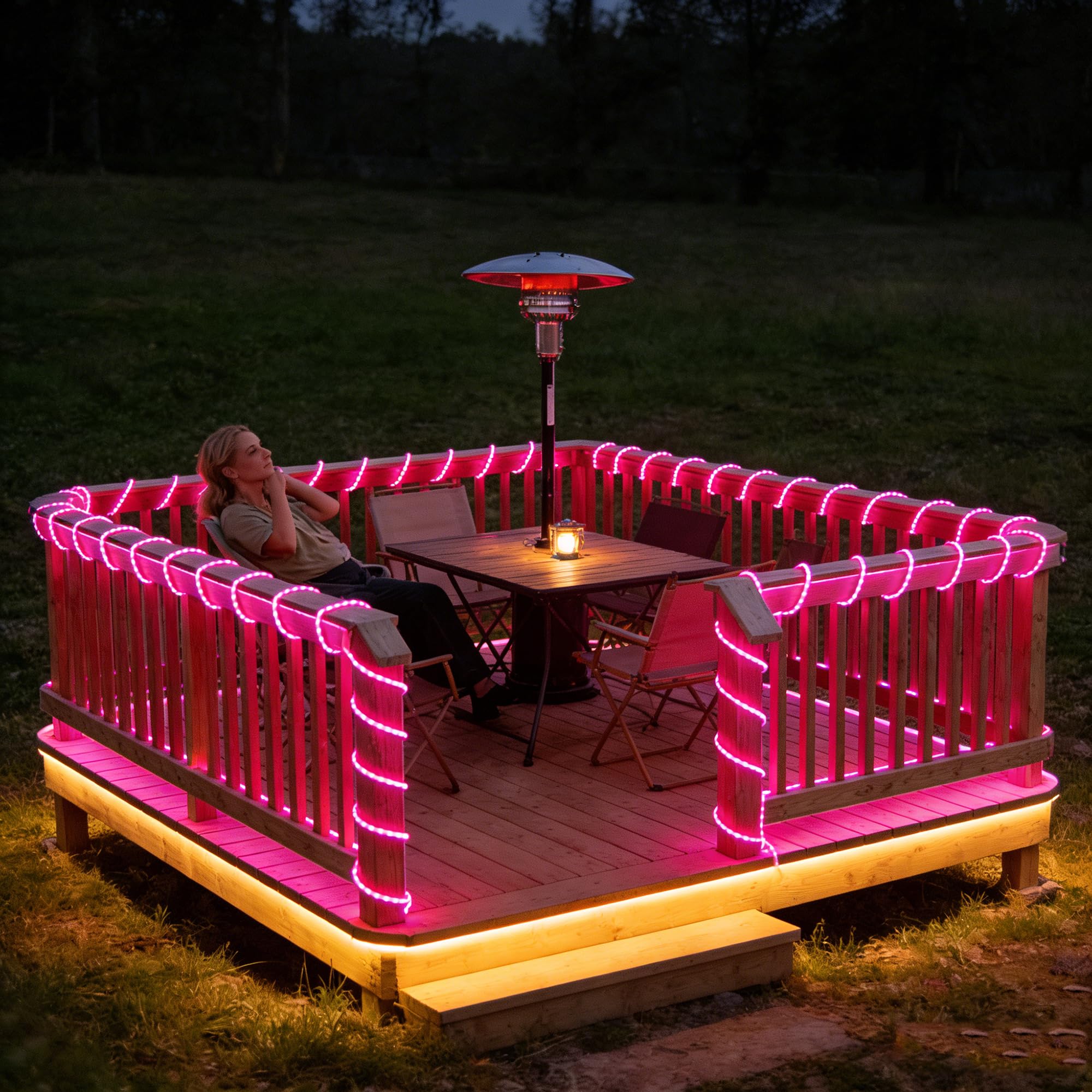 Guirlande lumineuse LED flexible et étanche avec 8 modes, éclairage extérieur pour terrasse, jardin, piscine, cour et décoration de Noël (rose, 6,1 m)