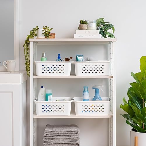 Miniatura 4 de IRIS USA - Cesta de plástico, paquete de 4, tamaño mediano, cesta de almacenamiento para organizar despensa, oficina, sala de manualidades,