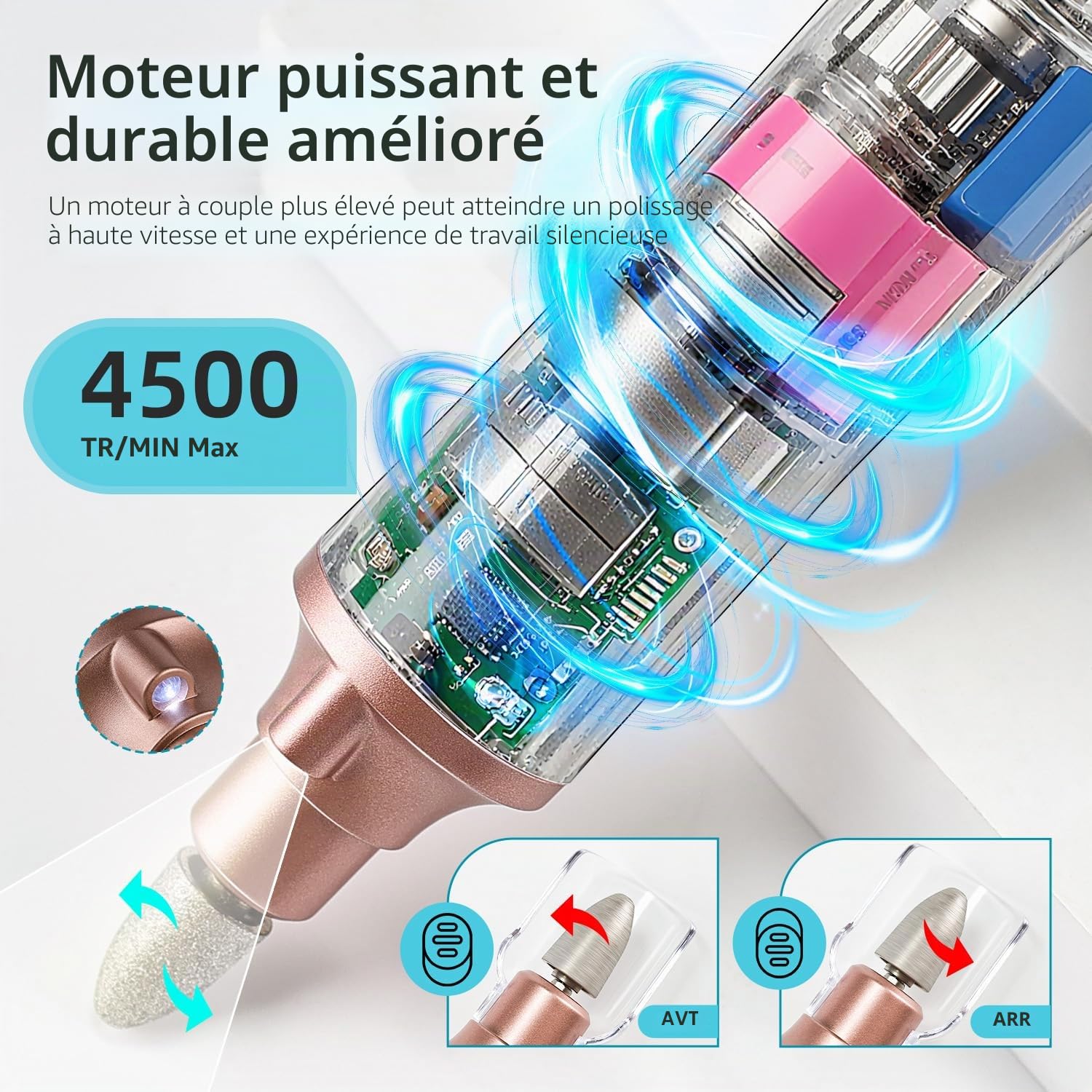 JODSONE 8 en 1 ponceuse pour ongles,Ponceuse à Ongles Sans Fil, Kit De Soin Des Pieds Avec Éclairage Intégré, Pour Soins Des Ongles Des Pieds, Mains Et Pieds