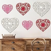Unteilti 6pcs Rustic Wooden Heart Wall Decor - Hollow Carved Floral Hearts in Pink, Red, White for Valentine's Day Home Office Living Room