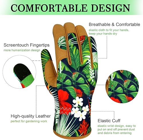 Miniatura 3 de MERTURN Guantes de jardinería de cuero para mujer, guantes de jardín a prueba de espinas, diseño de pantalla táctil, guantes de trabajo resistentes