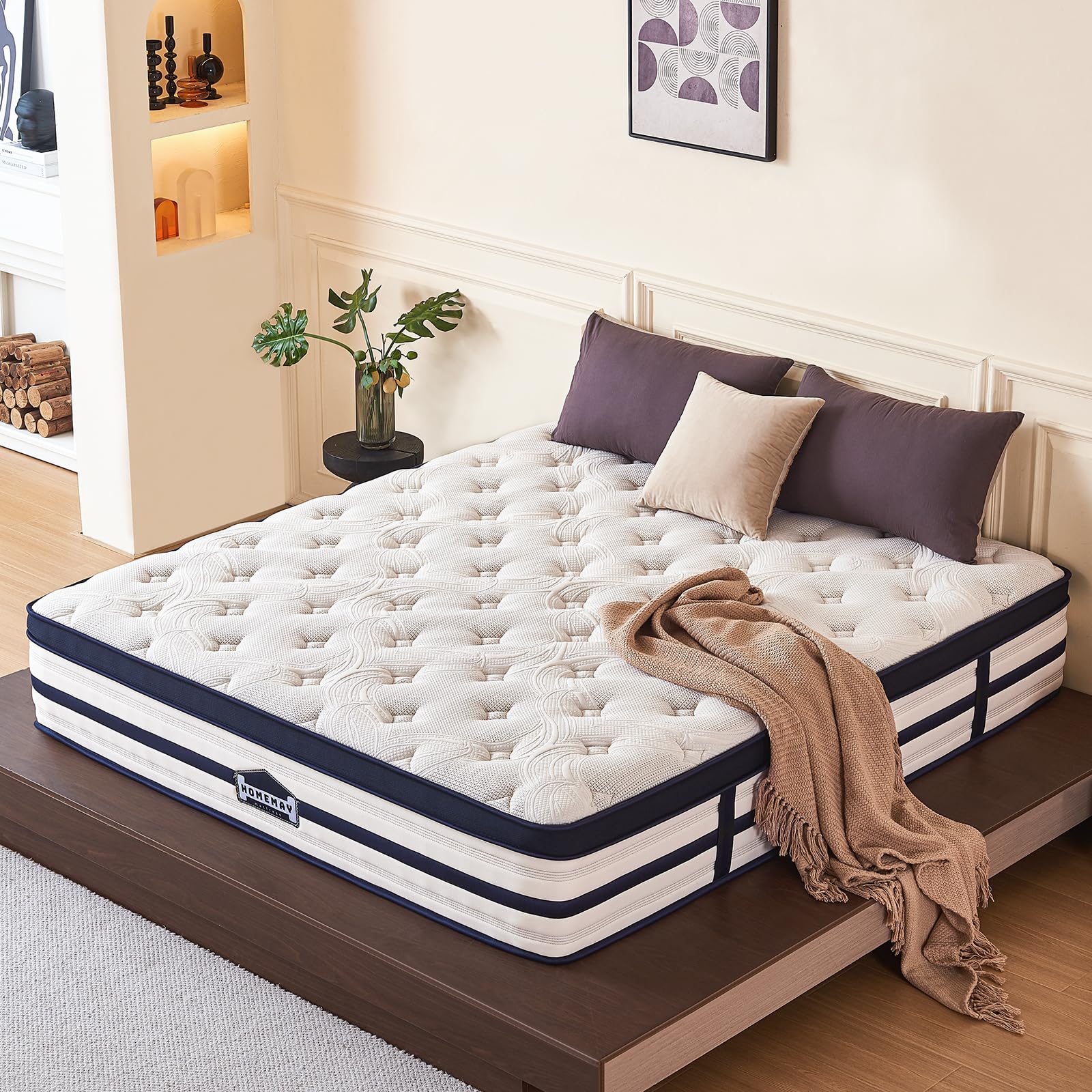HomeMay 5FT2, Double Mattress,160x200x28cm Hybrid Pocket Sprung,Medium Firm