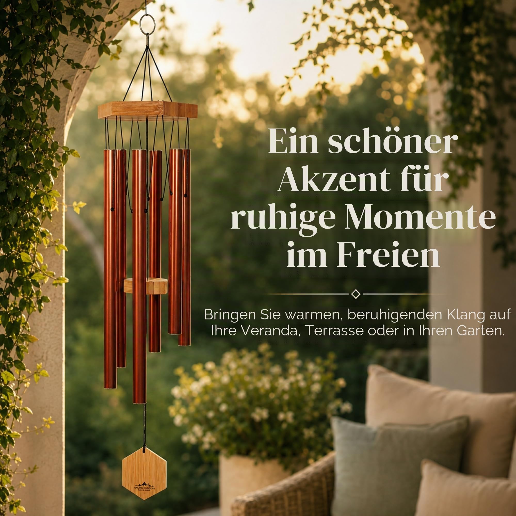 Windspiel für Menschen, die ihre Nachbarn mögen, beruhigende melodische Töne und solide konstruiertes Bambus/Aluminium-Glocke, Veranda, Garten oder Hinterhof.